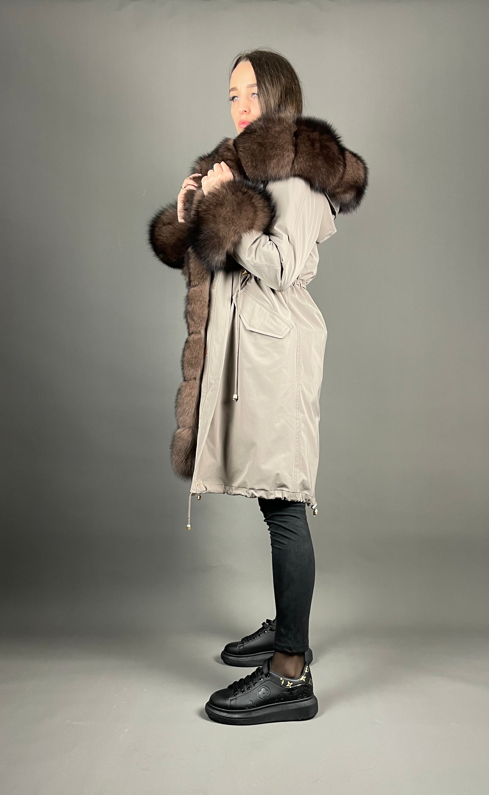 Parka LUX kapučīno (12) / brūns (M3) / Rex sievietēm 103 cm
