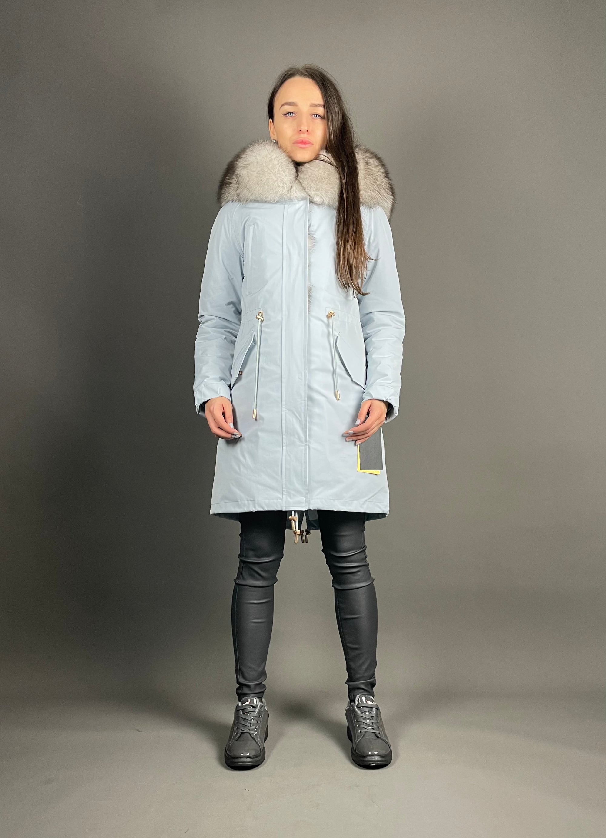 PARKA LUX Blue (JX1) ar balti melnu kažokādu (M16) / Rex sievietēm 95 cm