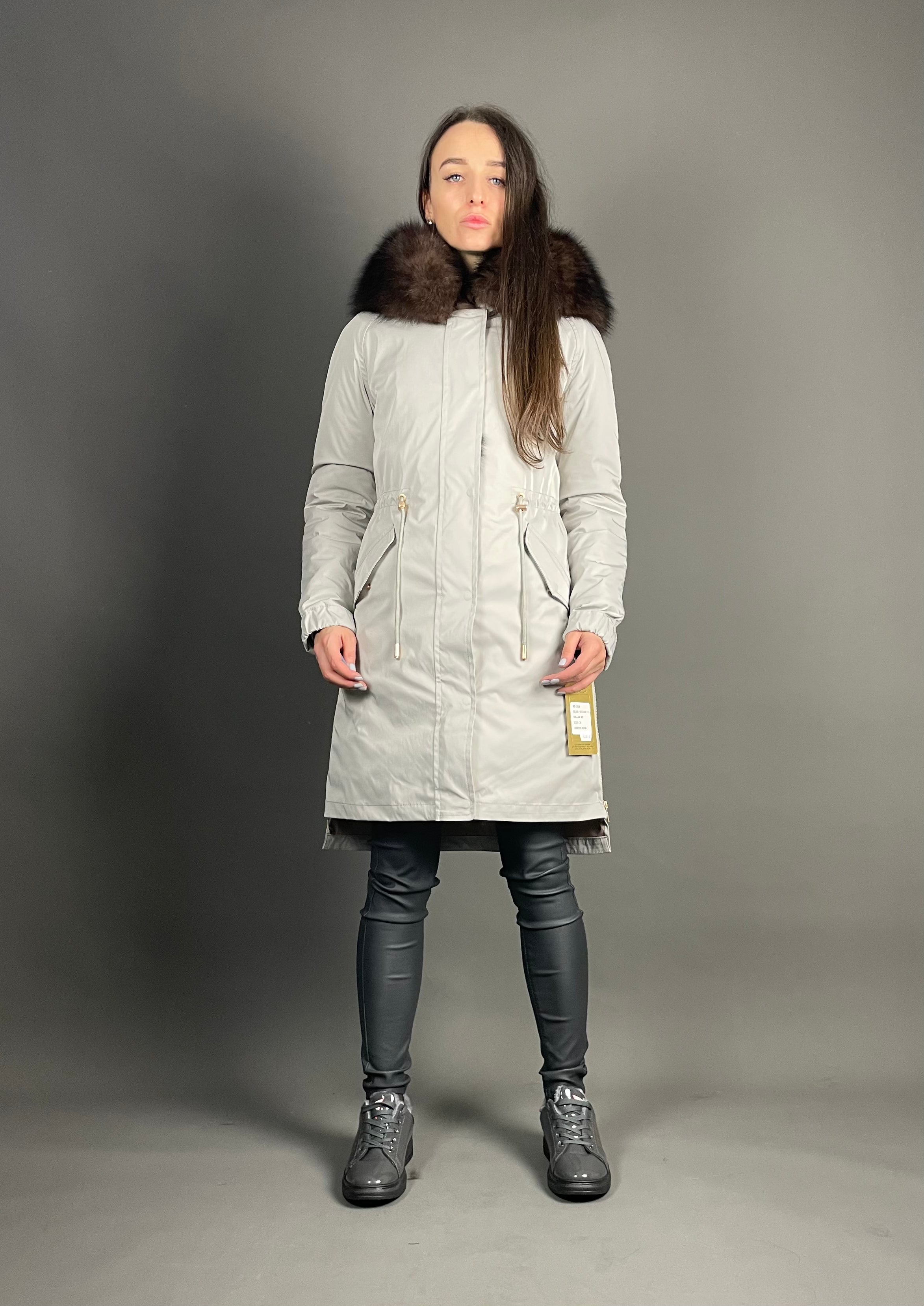 PARKA LUX Pelēks(SY2106-13)/Brūns(M3)/Rex sievietēm 95см