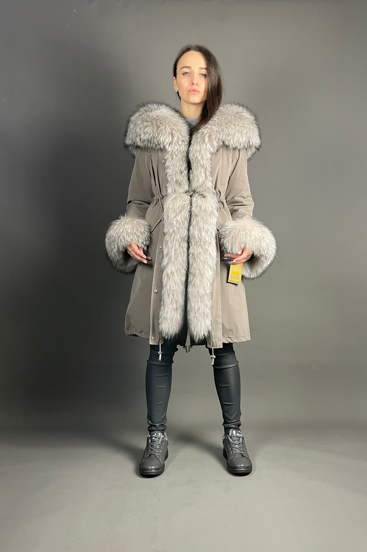 Parka LUX Cappuccino (12) / Beigie Raccoon (M55) / Rex for women 103 cm