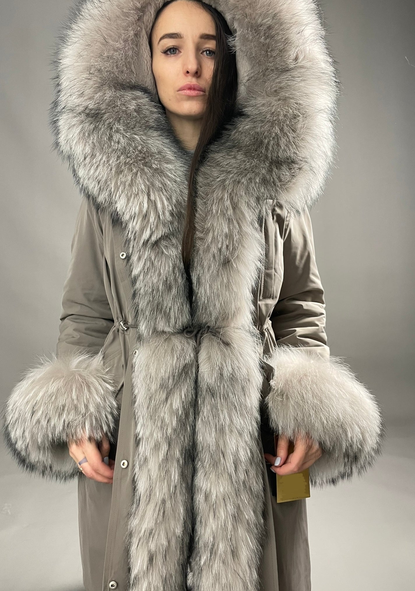 Parka LUX Cappuccino (12) / Beigie Raccoon (M55) / Rex for women 103 cm