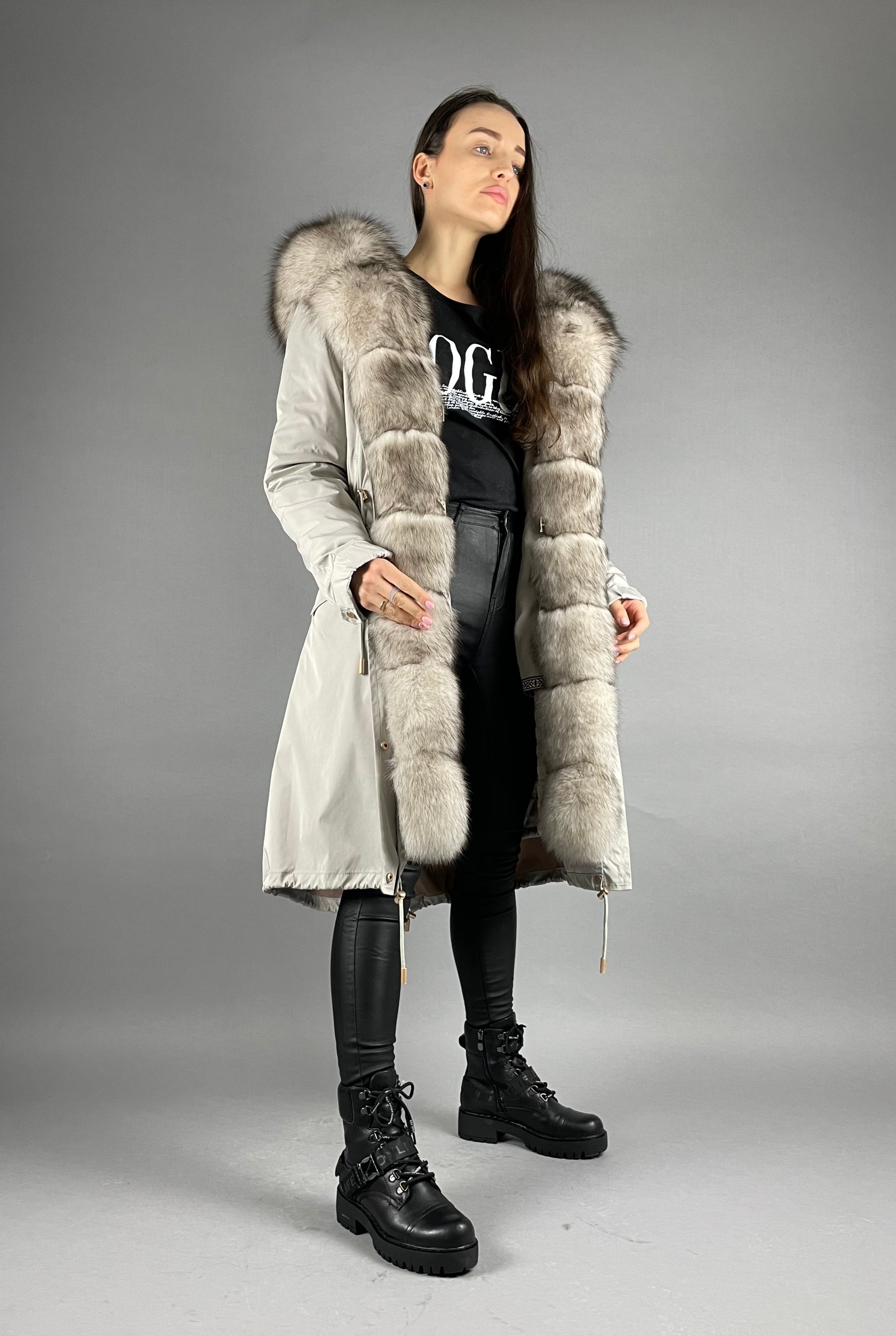 PARKA LUX pelēks(SY2106-13)/balts-melns(M16)/Rex sievietēm 103cm