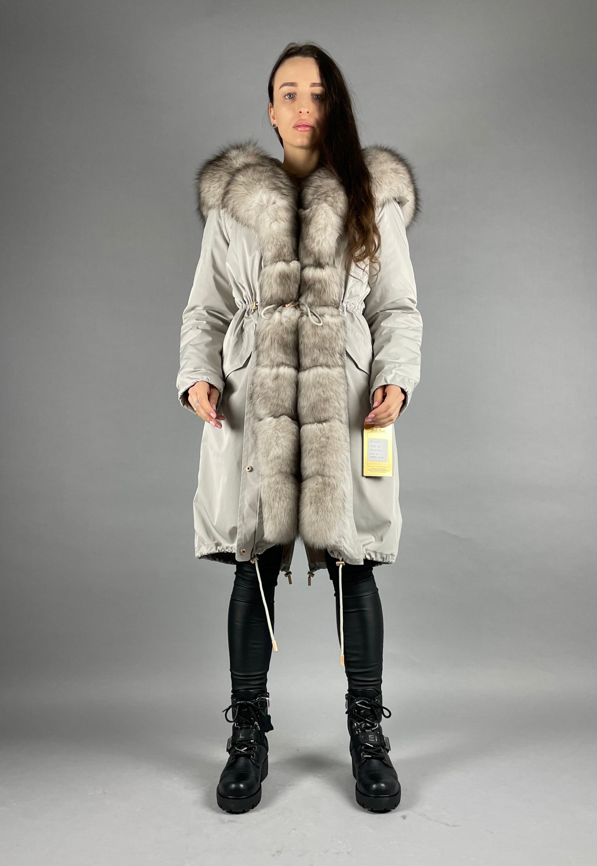 PARKA LUX pelēks(SY2106-13)/balts-melns(M16)/Rex sievietēm 103cm