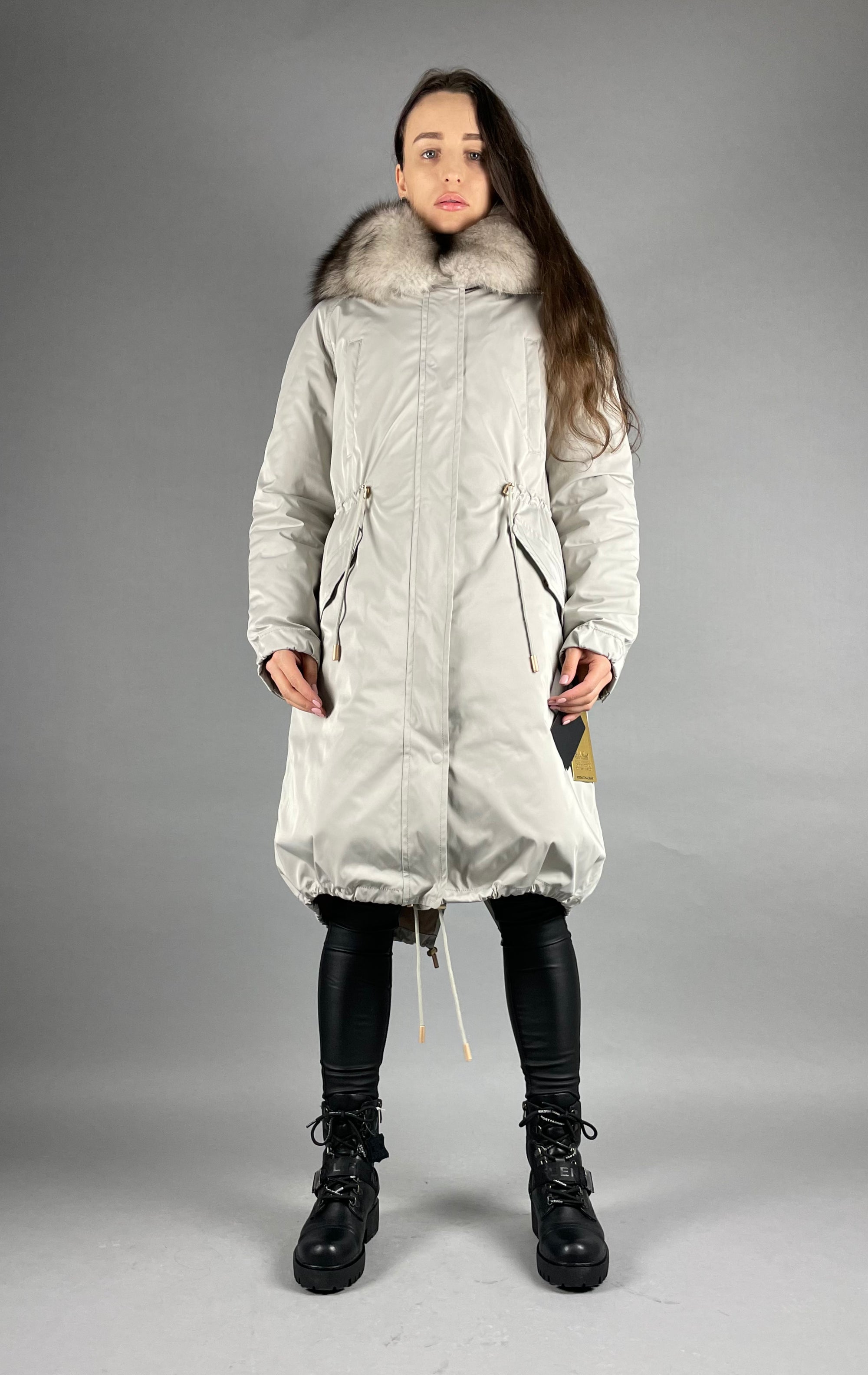 PARKA LUX pelēks(SY2106-13)/balts-melns(M16)/Rex sievietēm 103cm