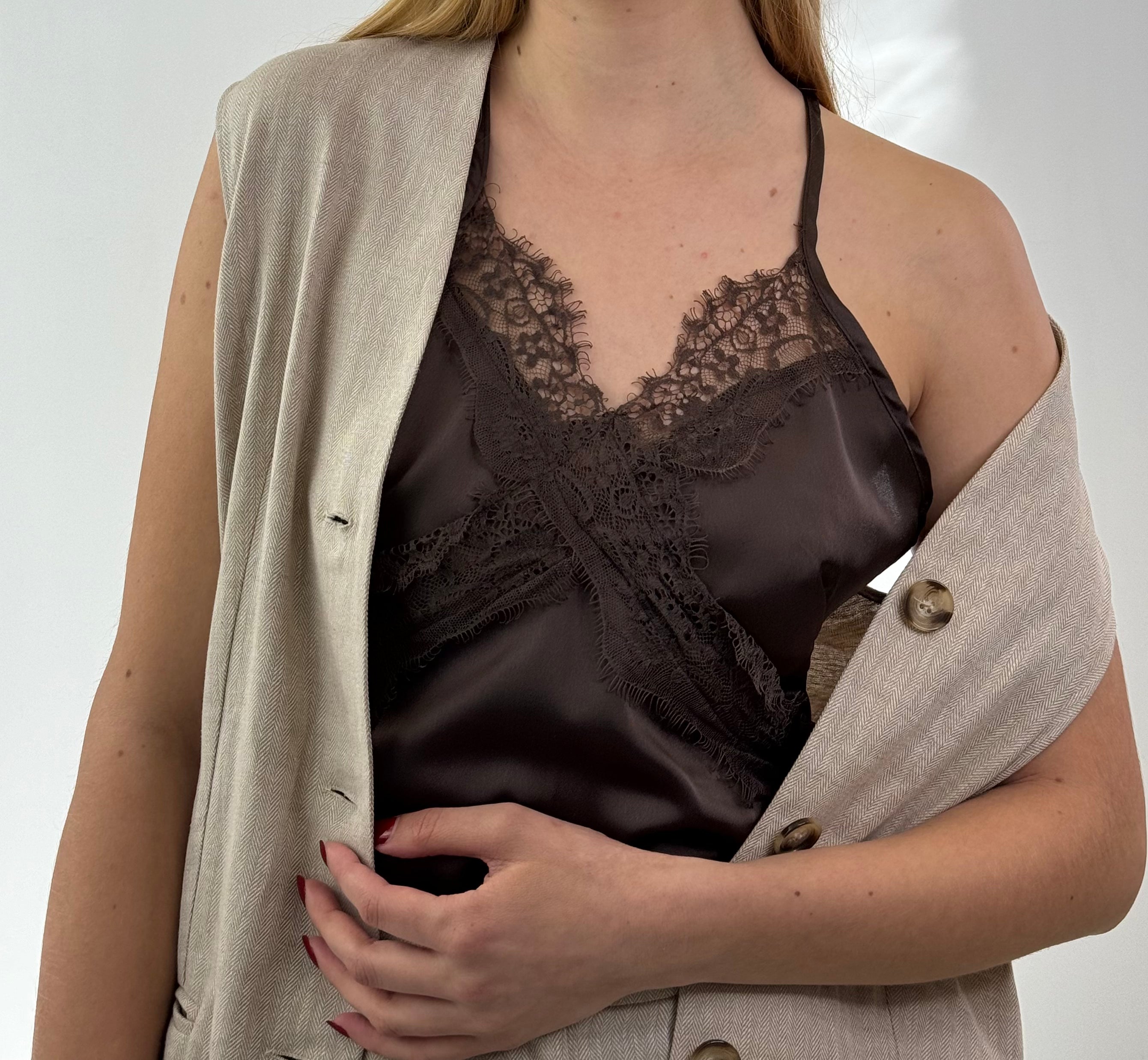 Brown silk top