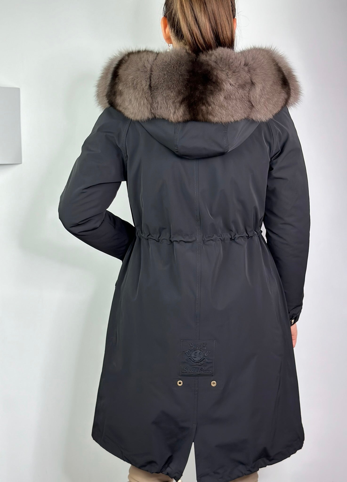 Parka LUX Black with Grey Artic fur and lining REX rabbit fur FOR WOMEN 95 cm