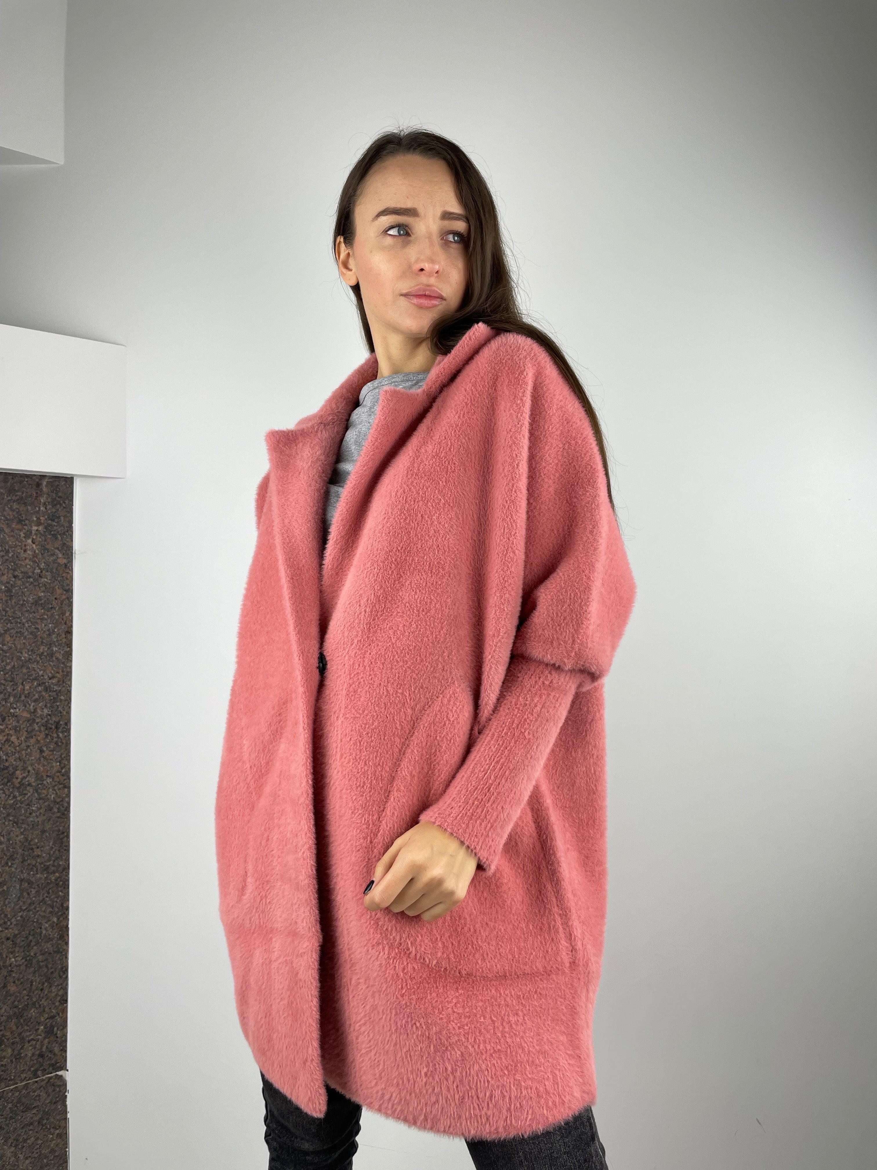 Peach short Alpaca coat