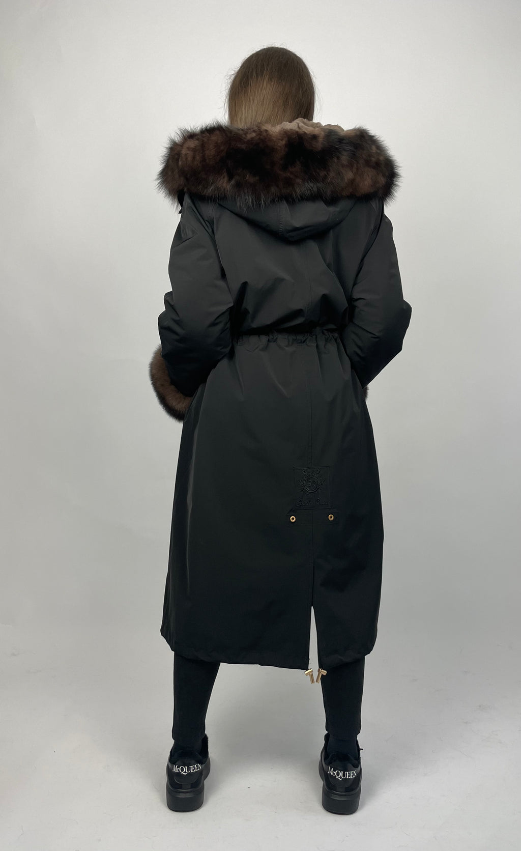 Parka LUX Black (BF99) with Brown fur (M3) / Rex for women 103 cm