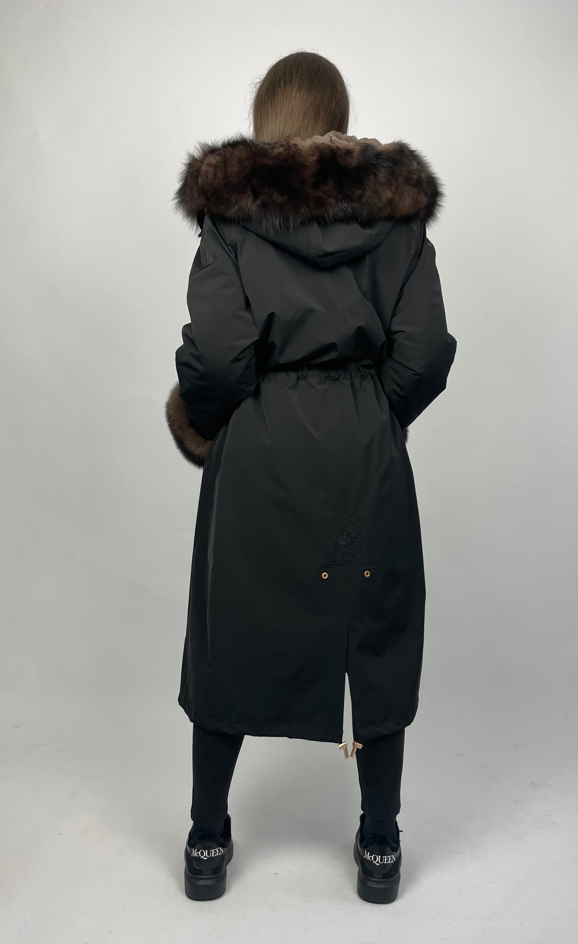 Parka LUX Black (BF99) with Brown fur (M3) / Rex for women 103 cm