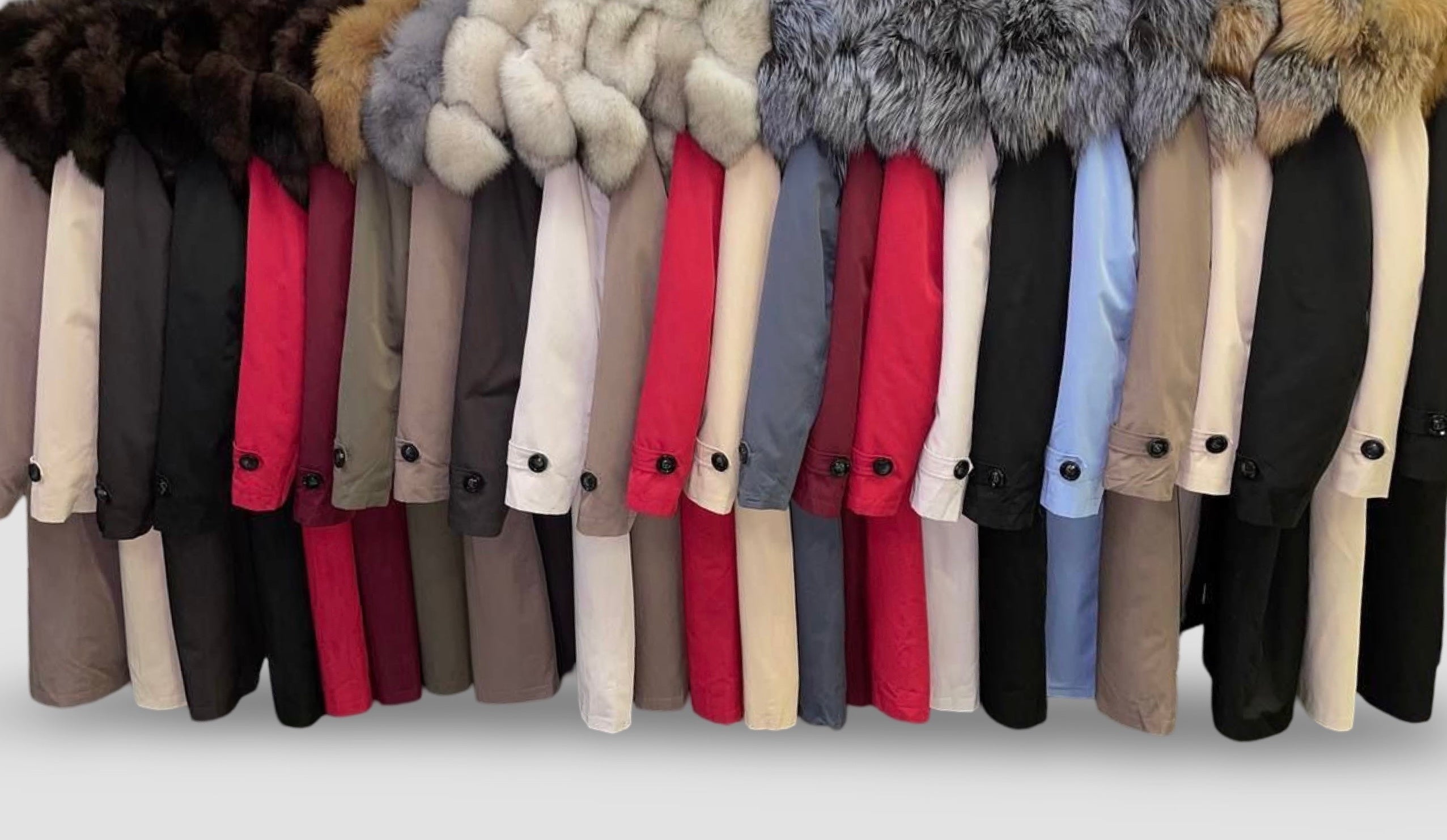 PARKA-TRENCH Baltic with Silver fox fur and lining Rex rabbit fur for women 110 cm