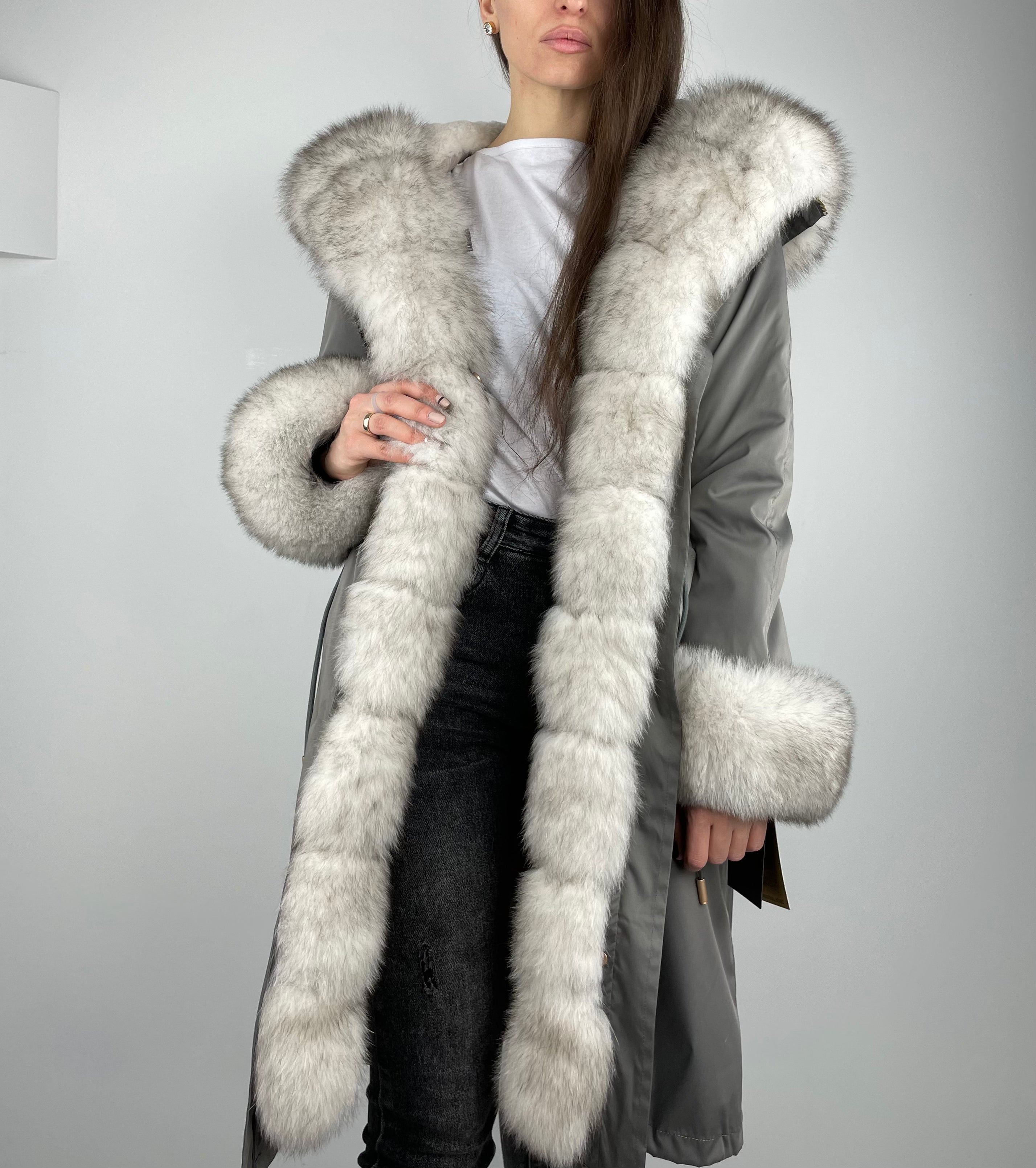 PARKA LUX Dark grey (192) with White fur (M4) / Rex for women 103 cm