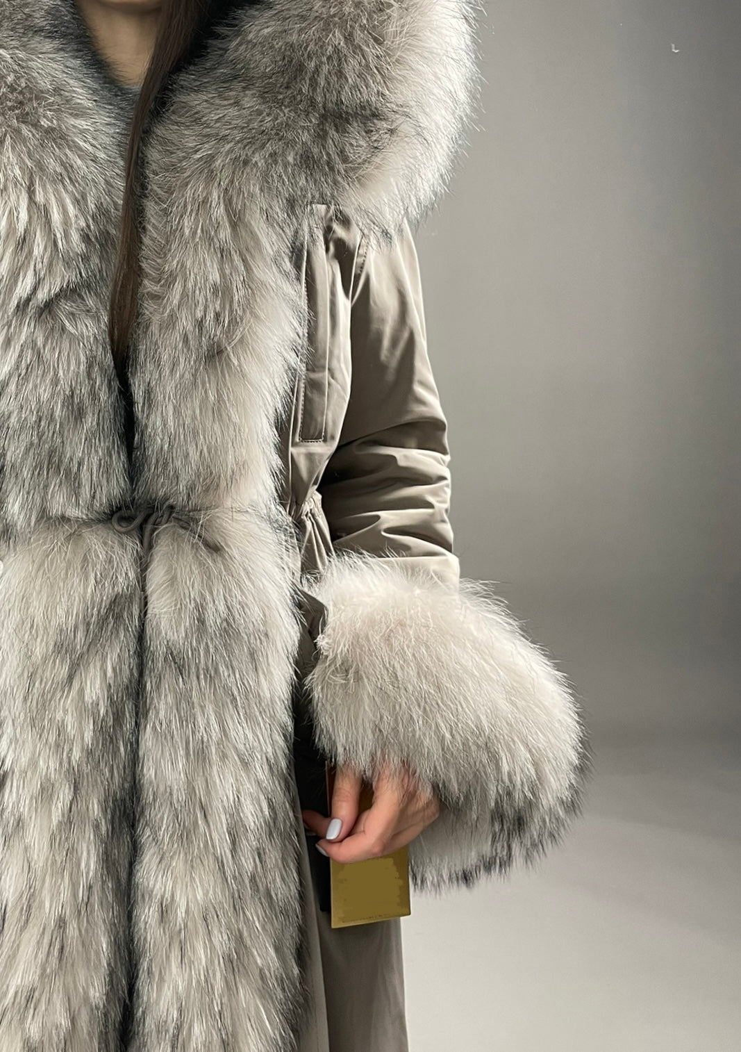 Parka LUX kapučīno (12) / Beigie Raccoon (M55) / Rex sievietēm 103 cm