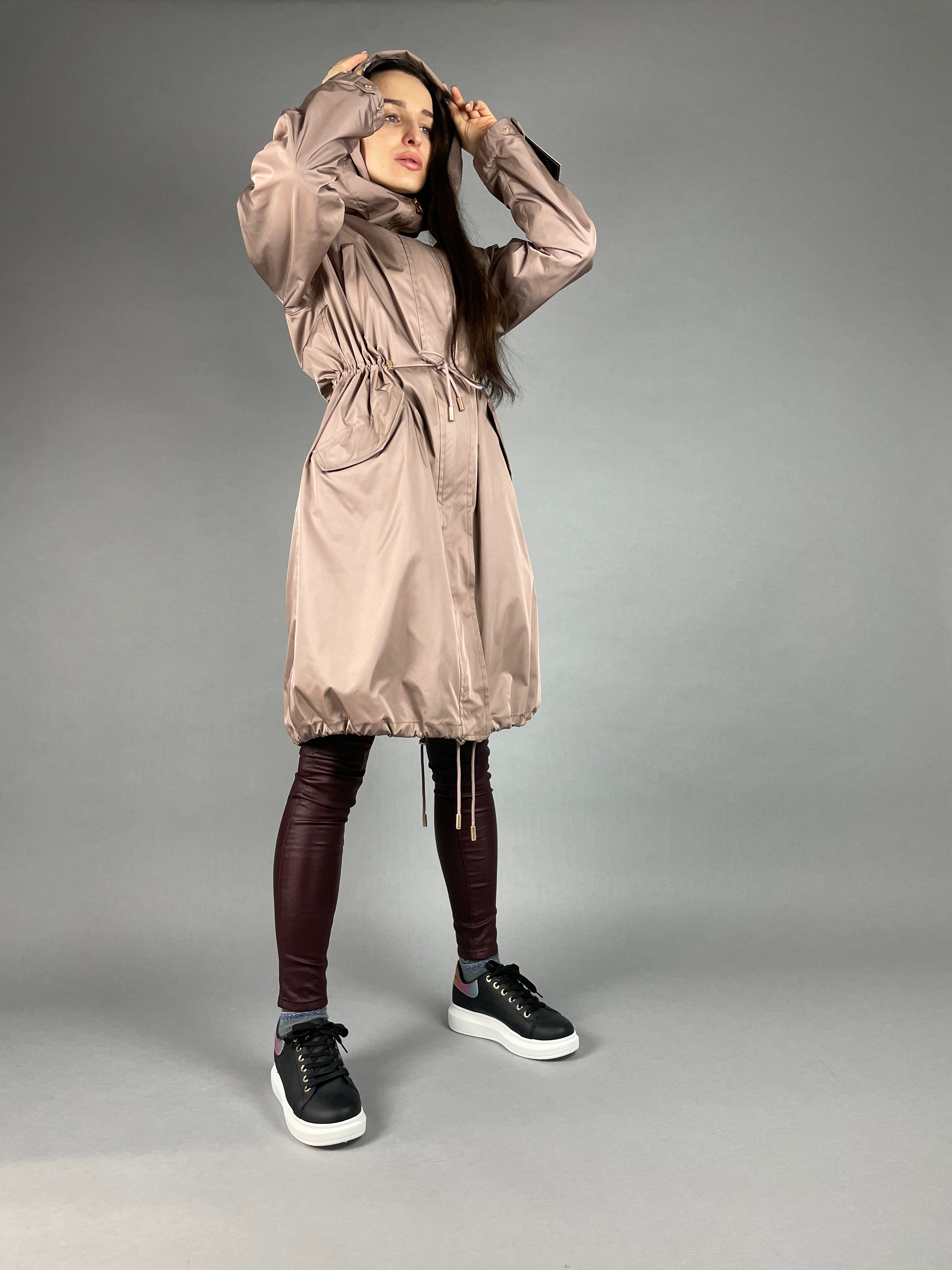 PARKA LUX Pudra color (225) with White-black fox fur (M16) / Rex for women 103 cm