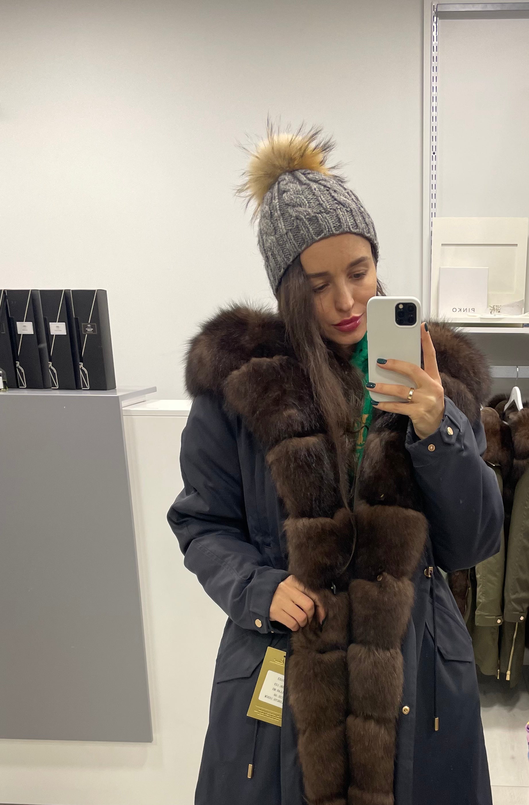 PARKA LUX Dark blue (123) with brown Brown fur (M3) / Rex for woman 95 cm