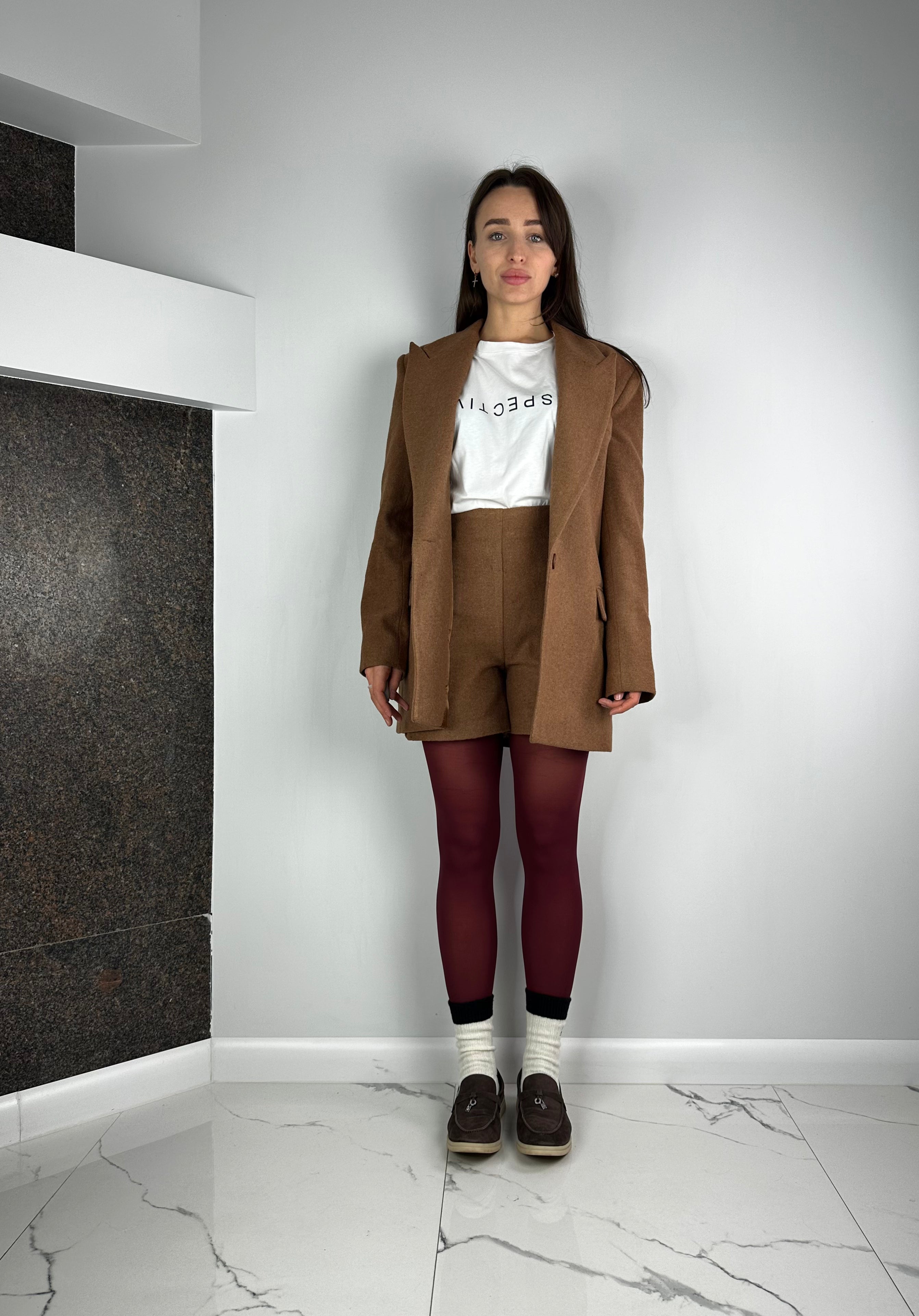Beigie Blazer + Shorts felt fabric suit