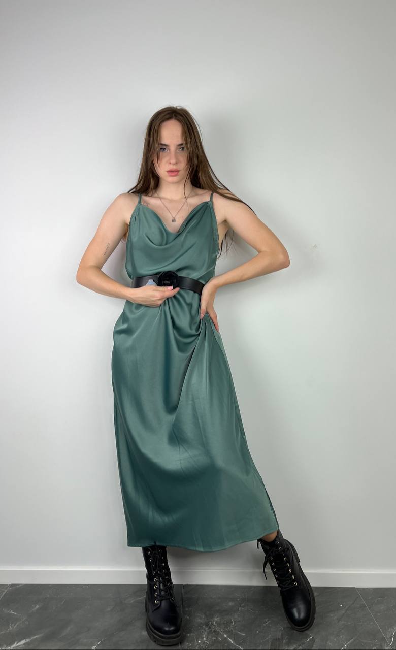 Green Summer emerald satin dress