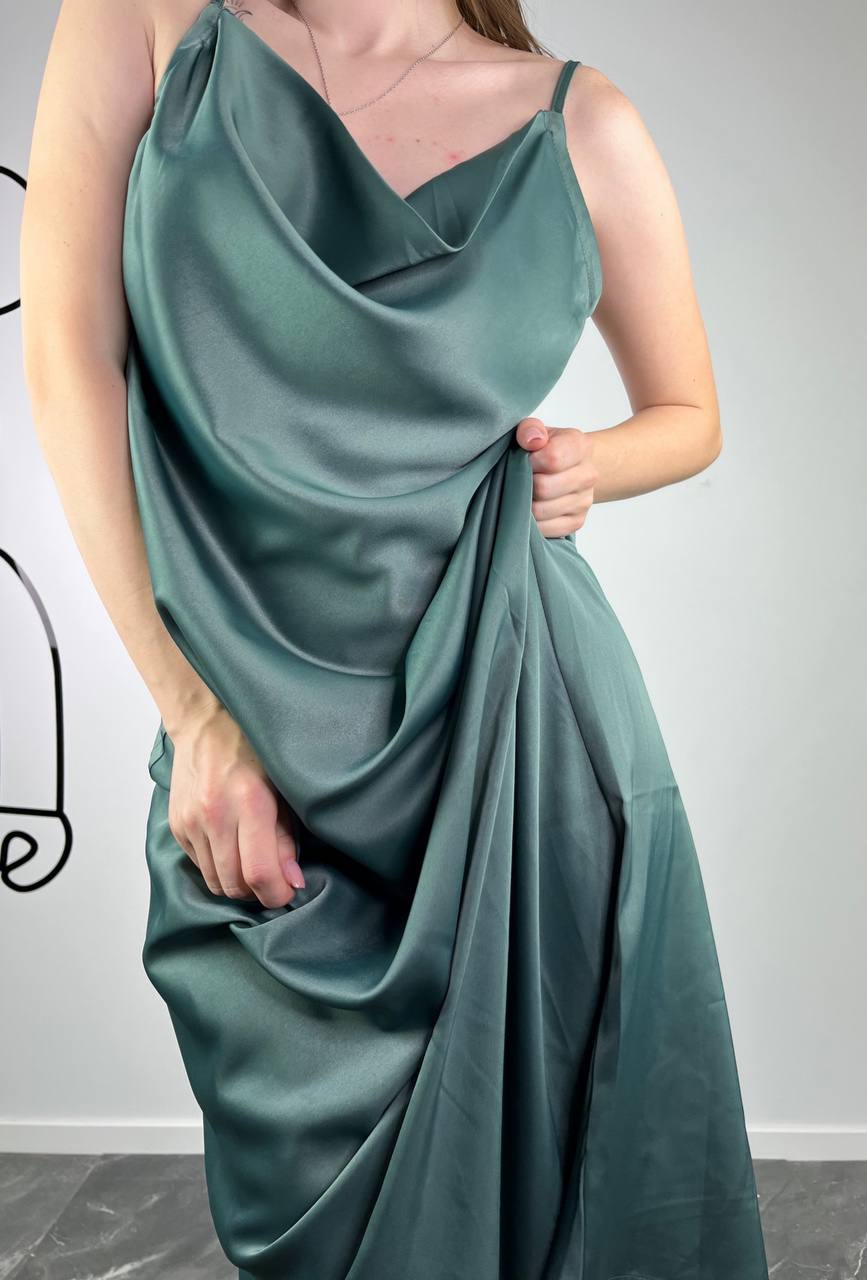 Green Summer emerald satin dress