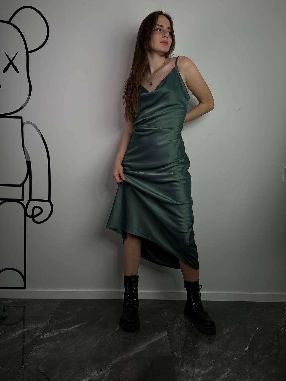 Green Summer emerald satin dress