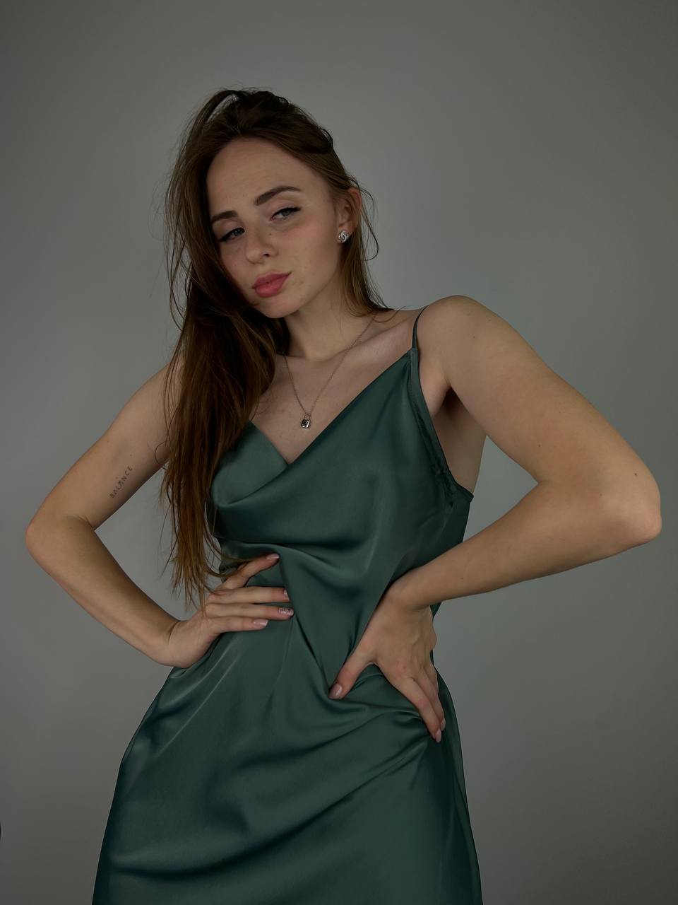 Green Summer emerald satin dress