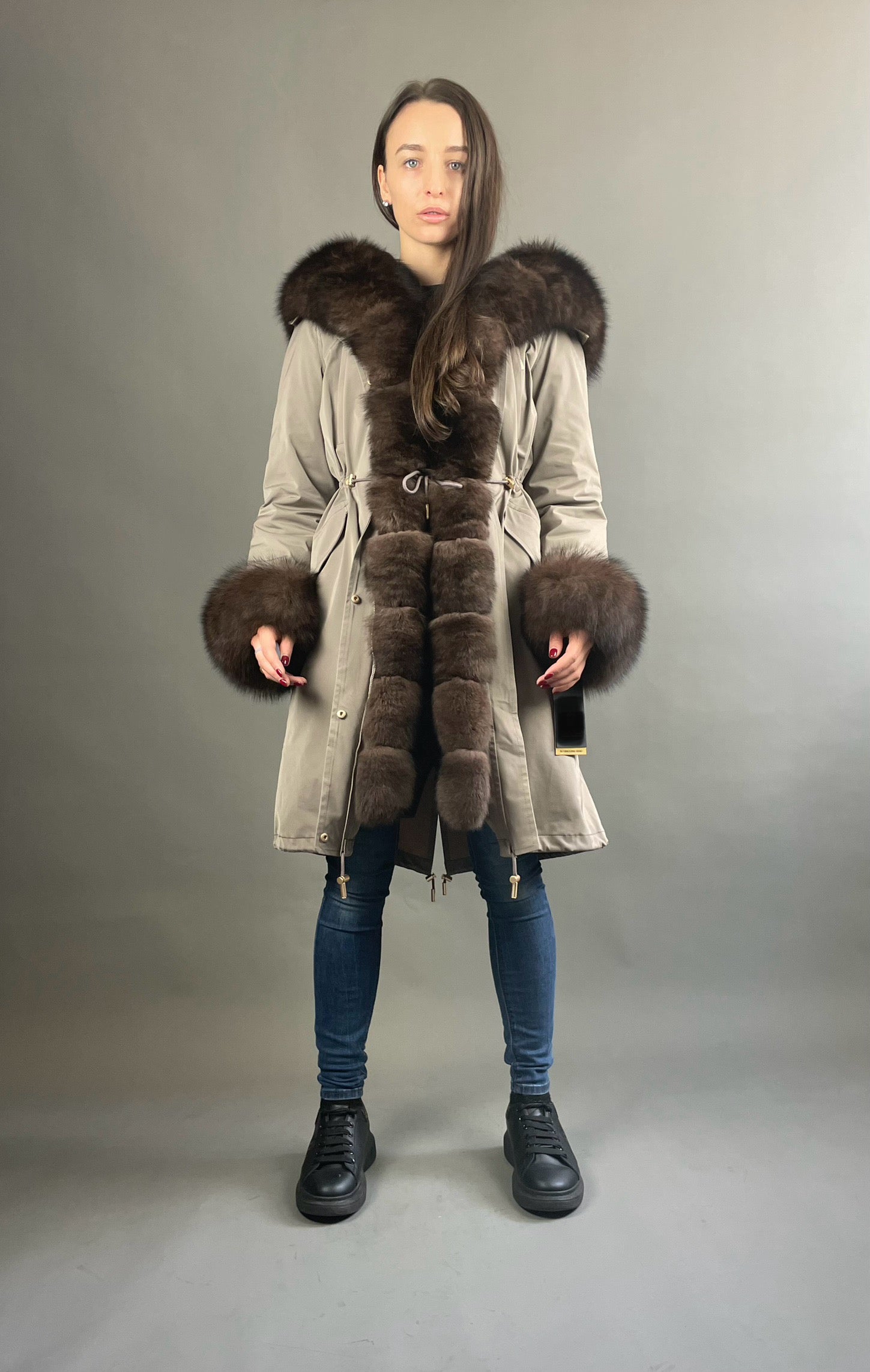 Parka LUX kapučīno (12) / brūns (M3) / Rex sievietēm 103 cm