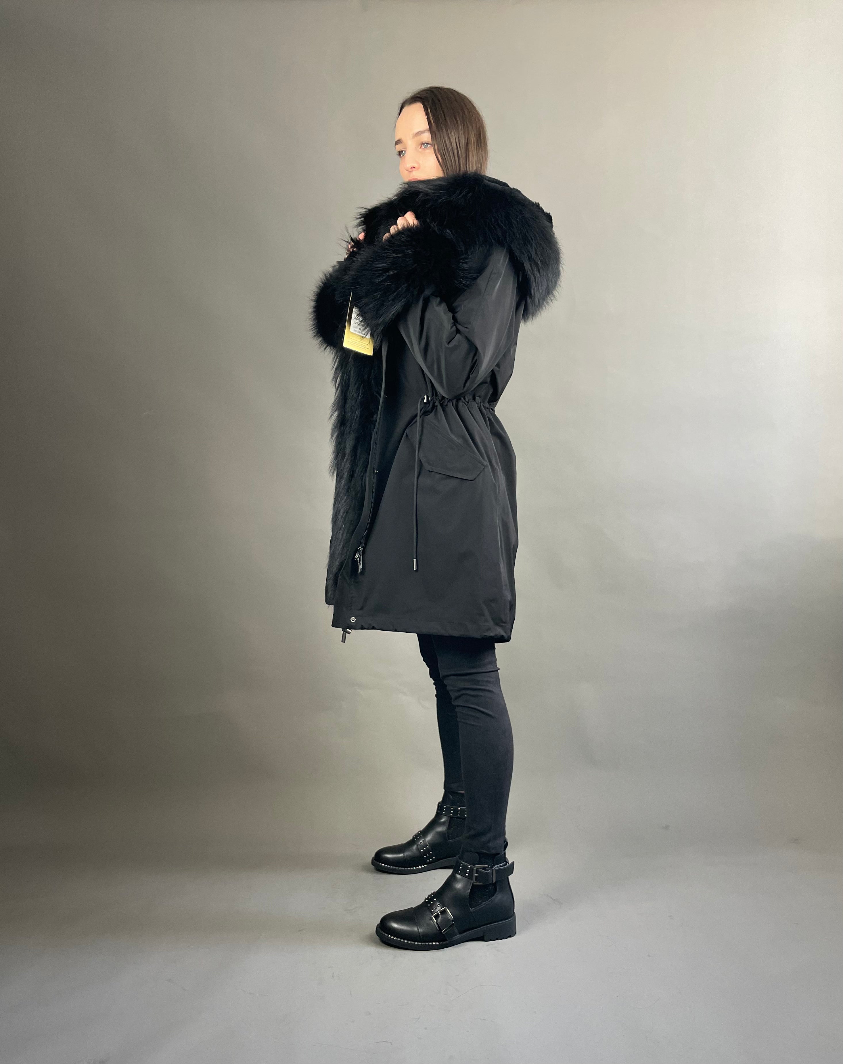 Parka LUX Black (BF99) / Black Raccoon fur (M22) / Rex for women 95 cm