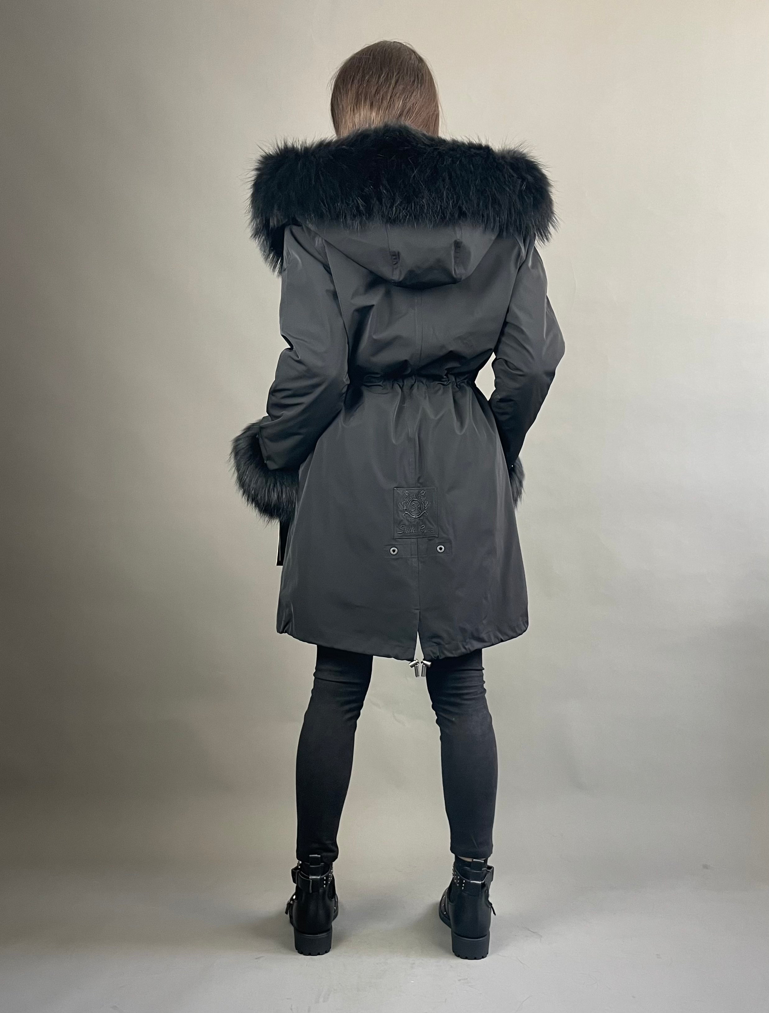 Parka LUX Black (BF99) / Black Raccoon fur (M22) / Rex for women 95 cm