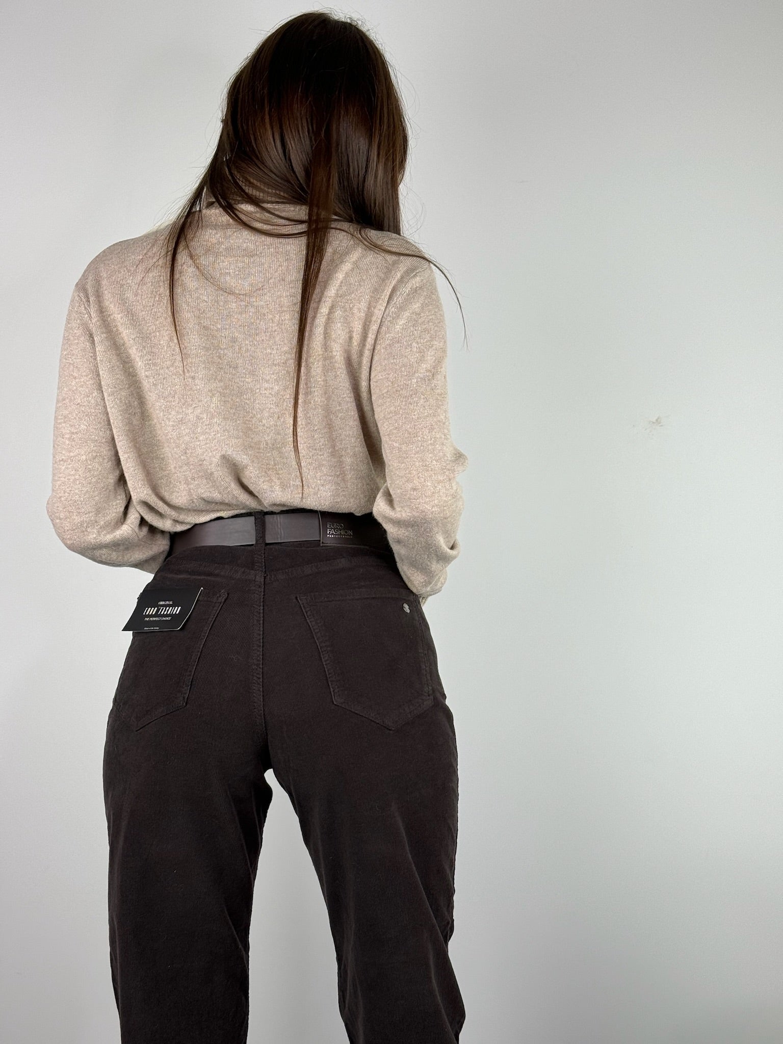 Brown MICRO VELVET MOM PANTS