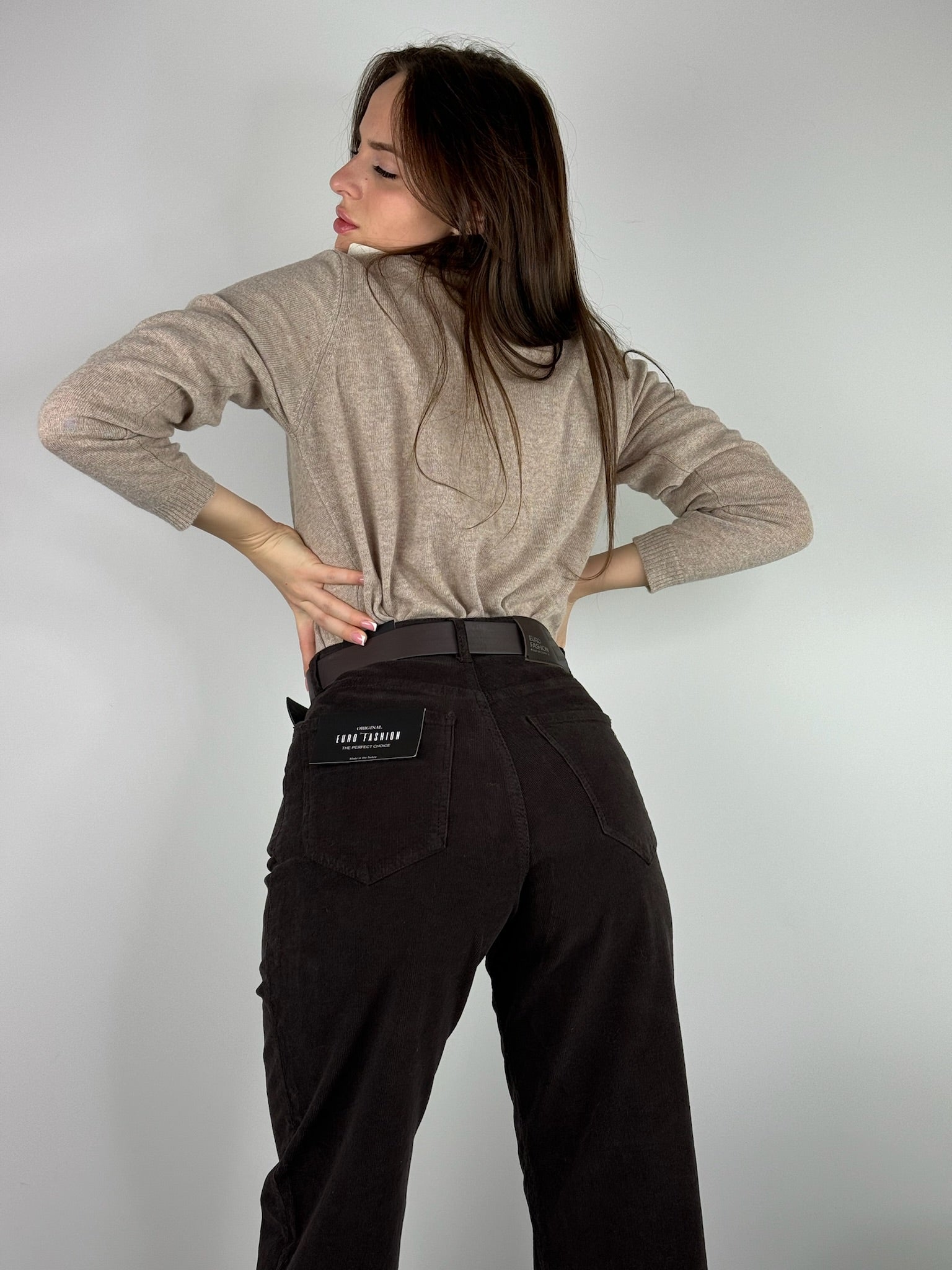 Brown MICRO VELVET MOM PANTS