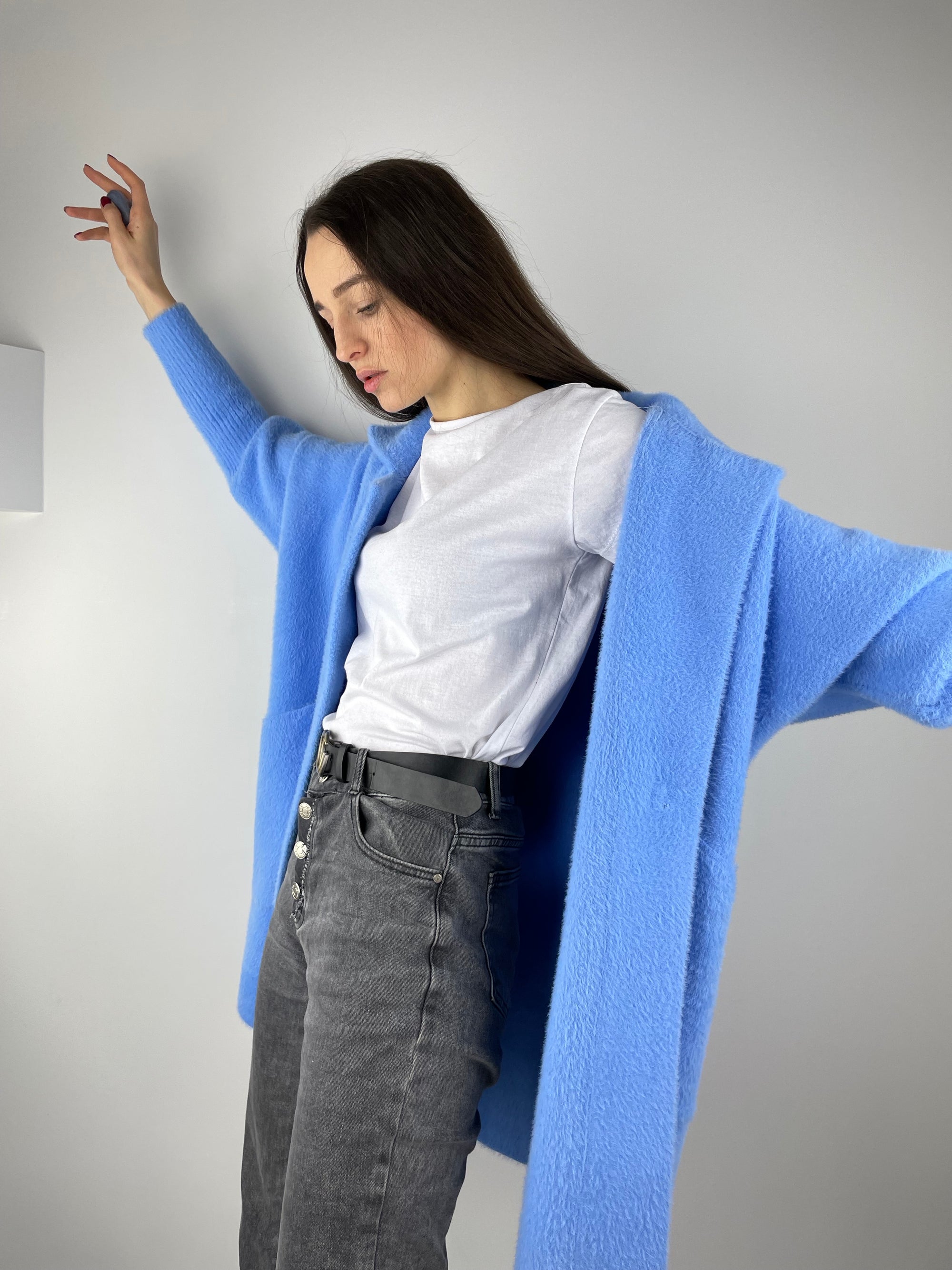 Sky Blue long Alpaca coat (OS)