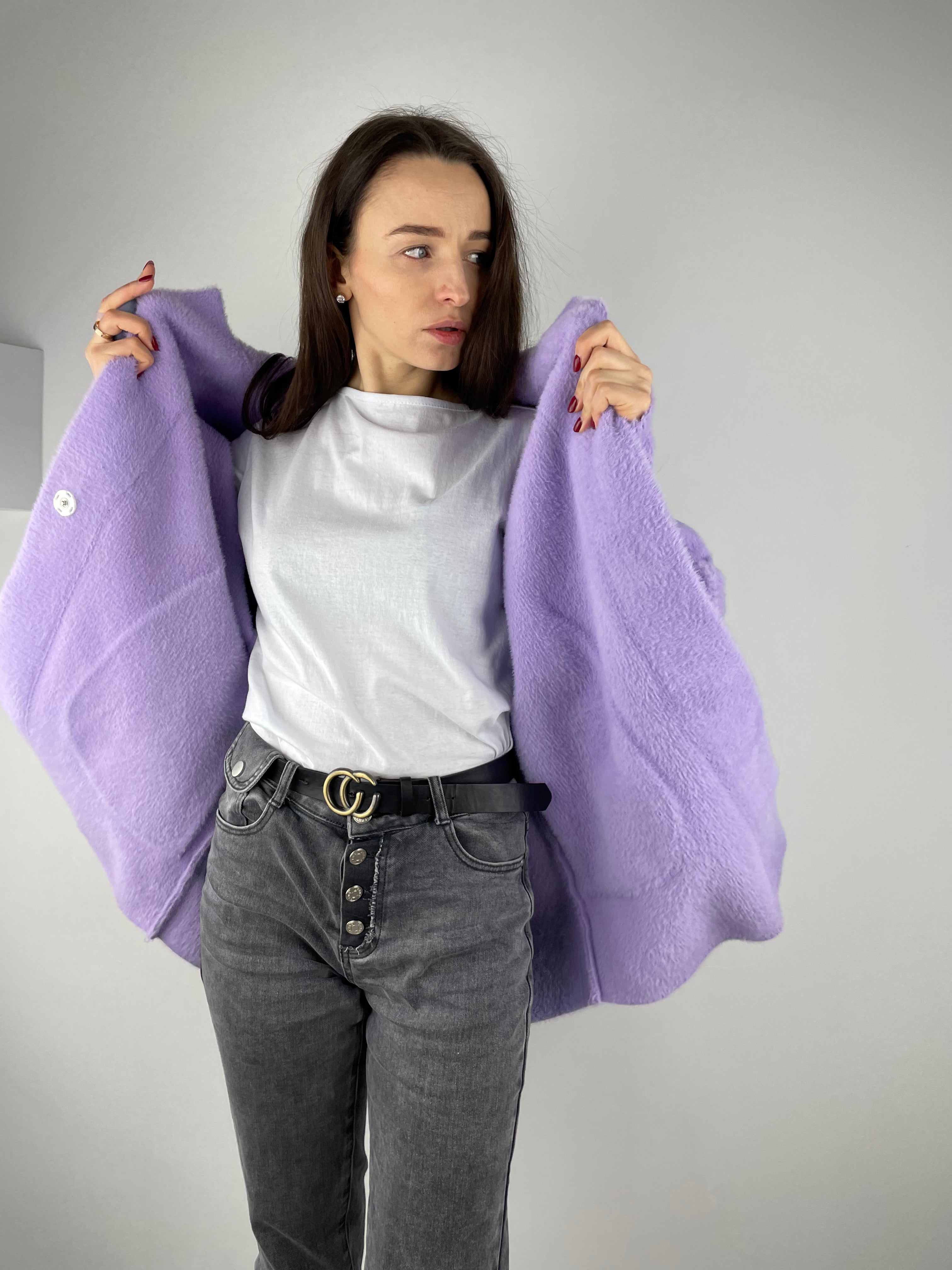 Lavender long Alpaca coat (OS)