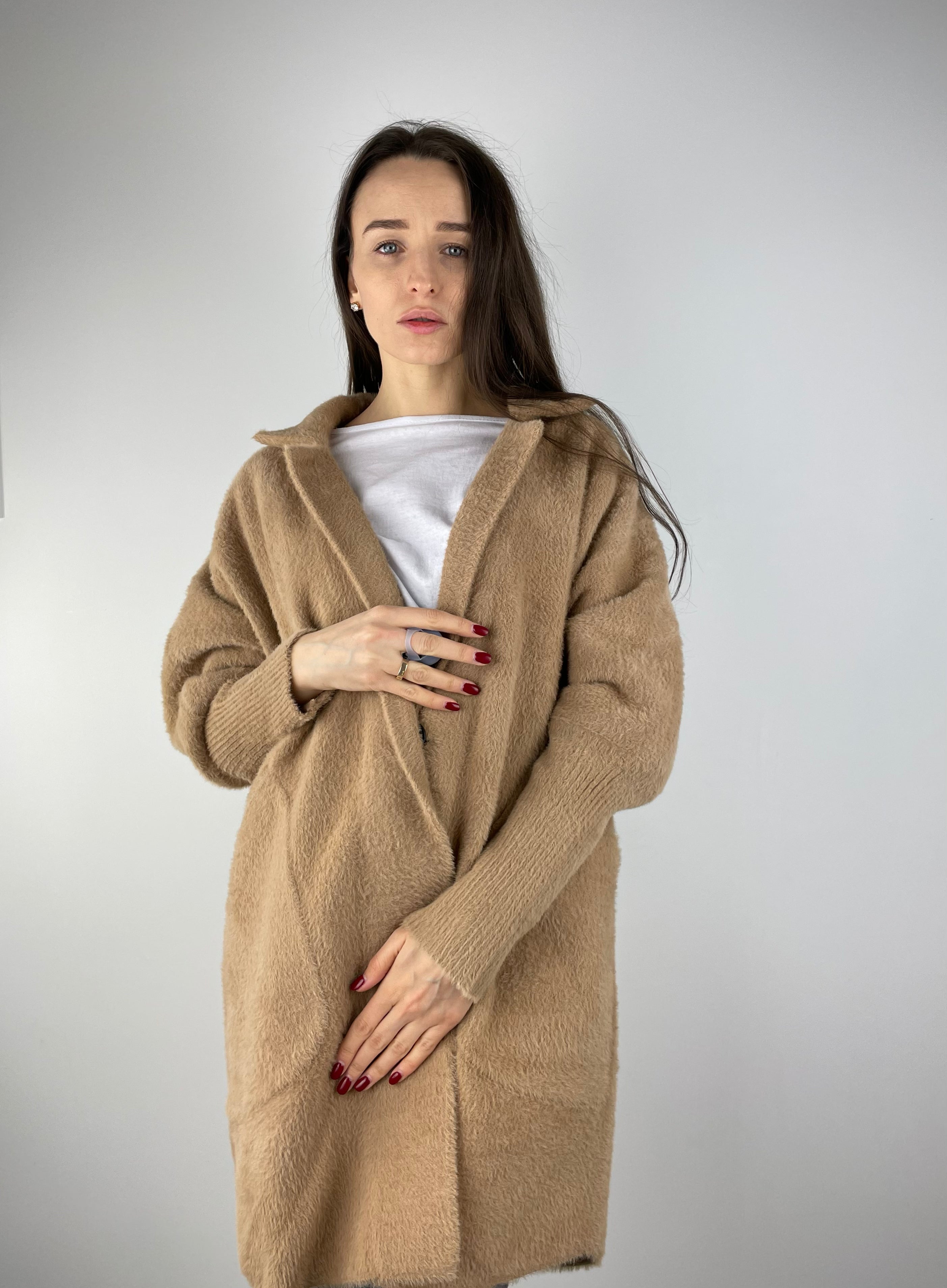 Blended wool beige alpaca coat Short