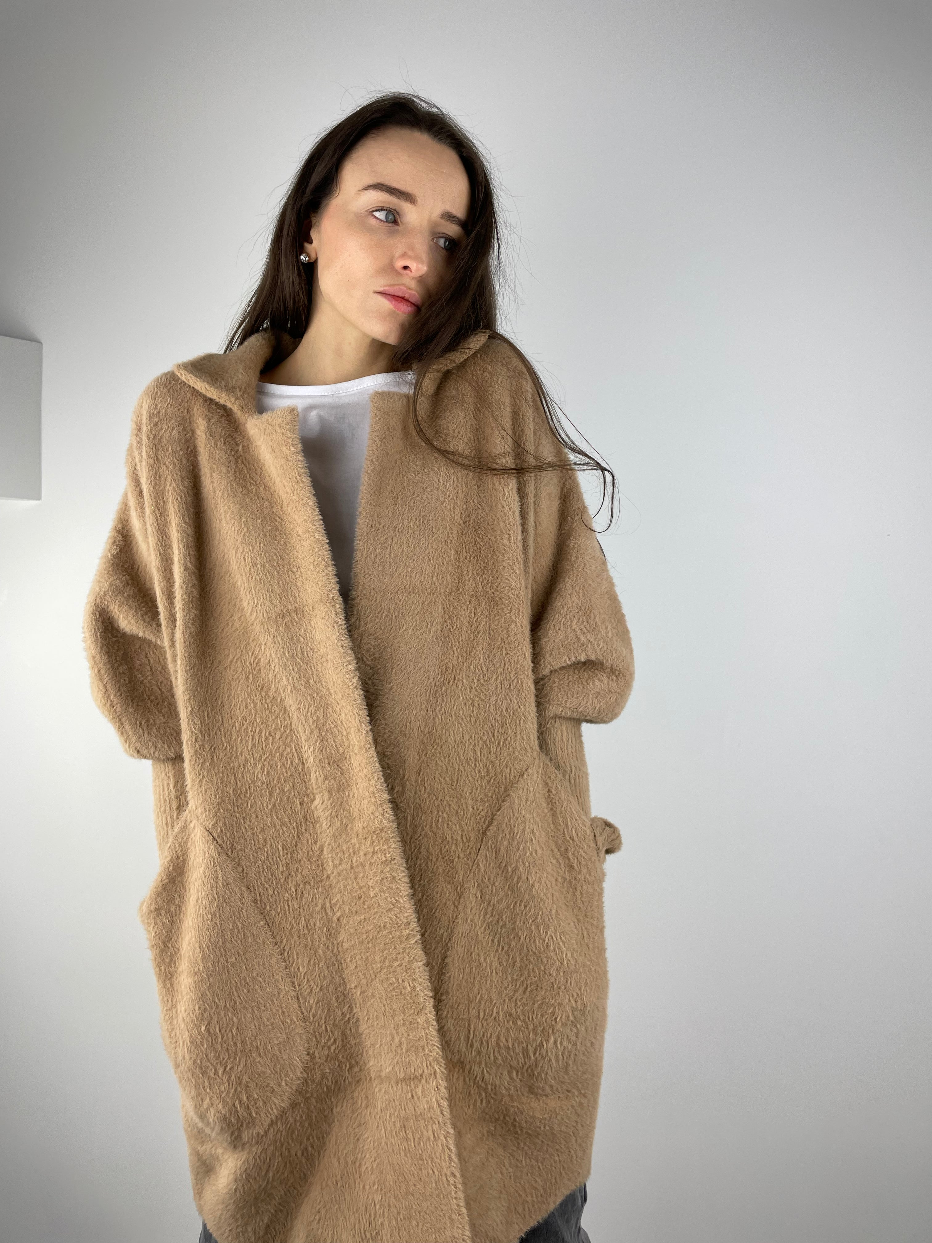 Blended wool beige alpaca coat Short