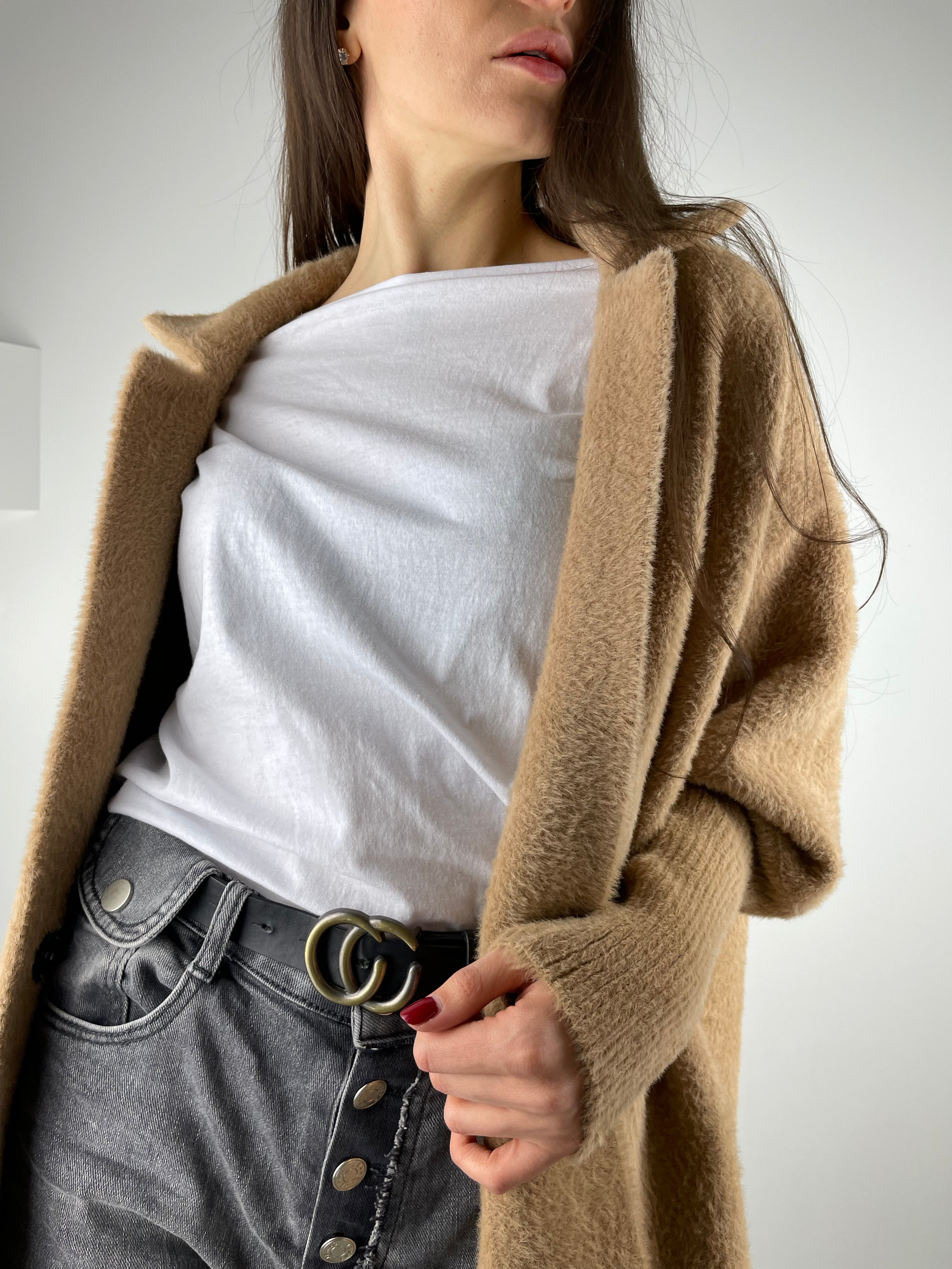 Blended wool beige alpaca coat Short