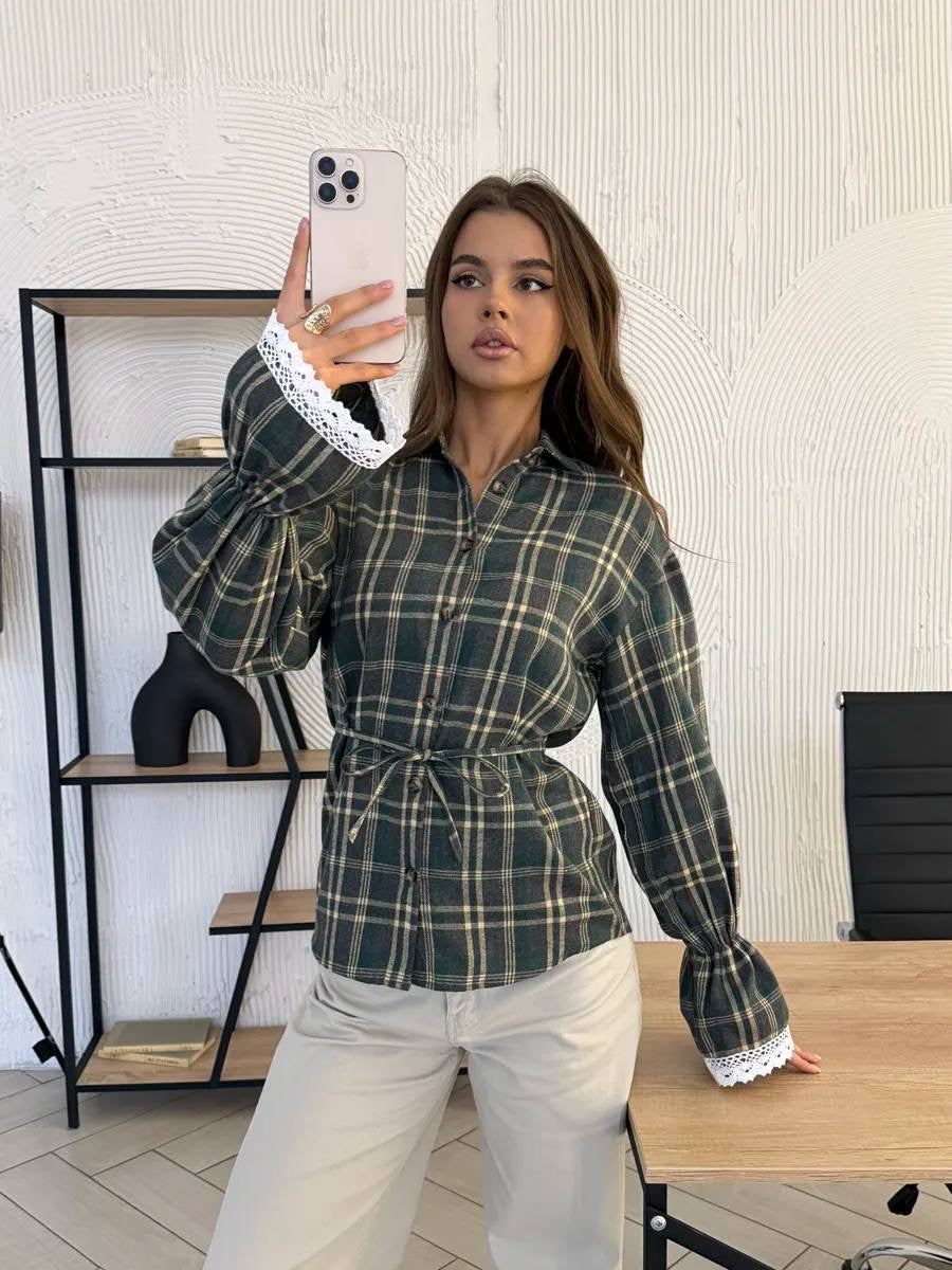 Women’s Plaid Shirt with Corset Back