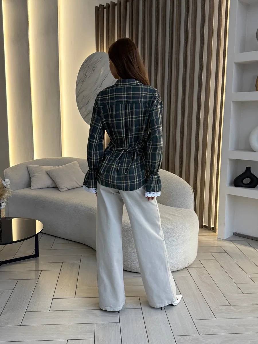 Women’s Plaid Shirt with Corset Back