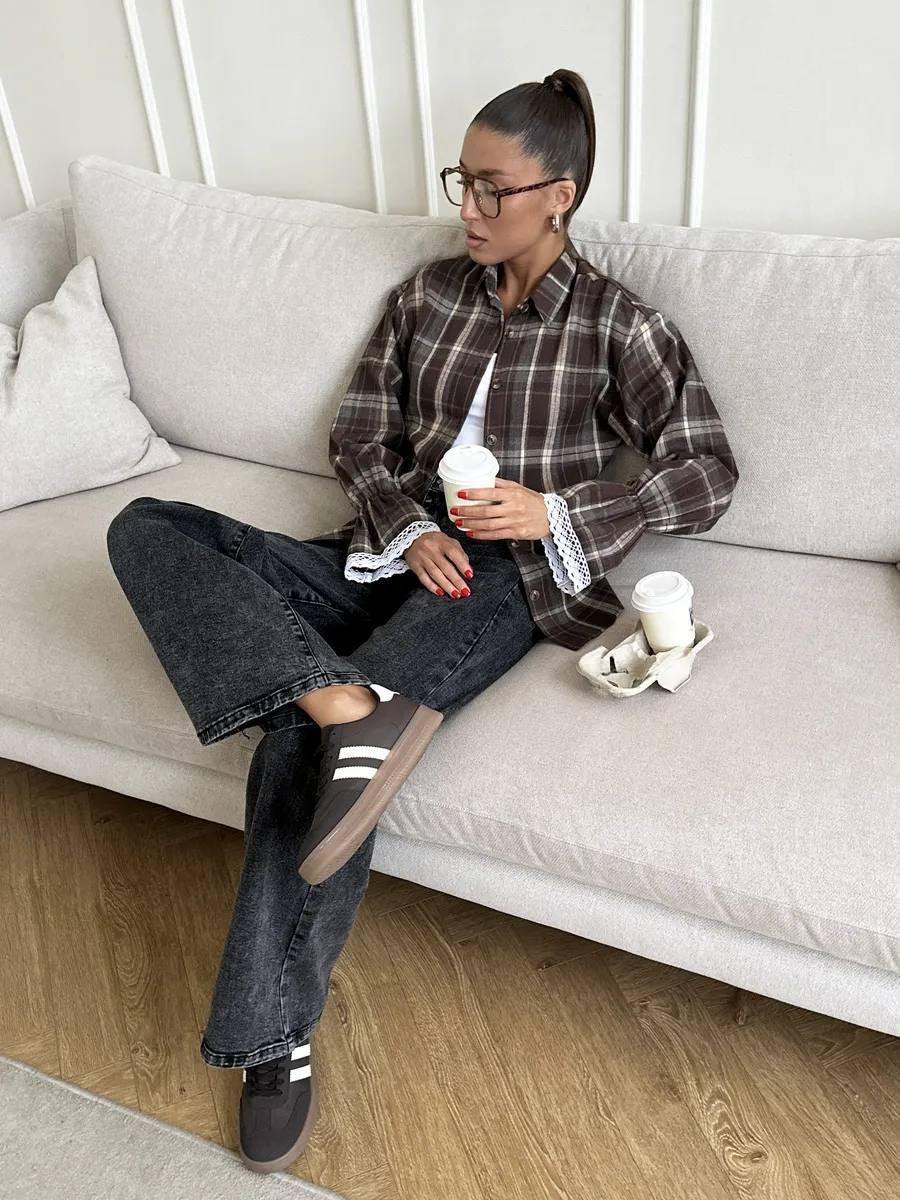 Women’s Plaid Shirt with Corset Back