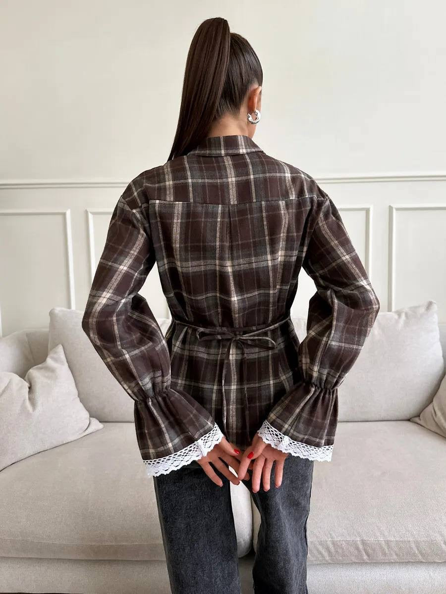 Women’s Plaid Shirt with Corset Back