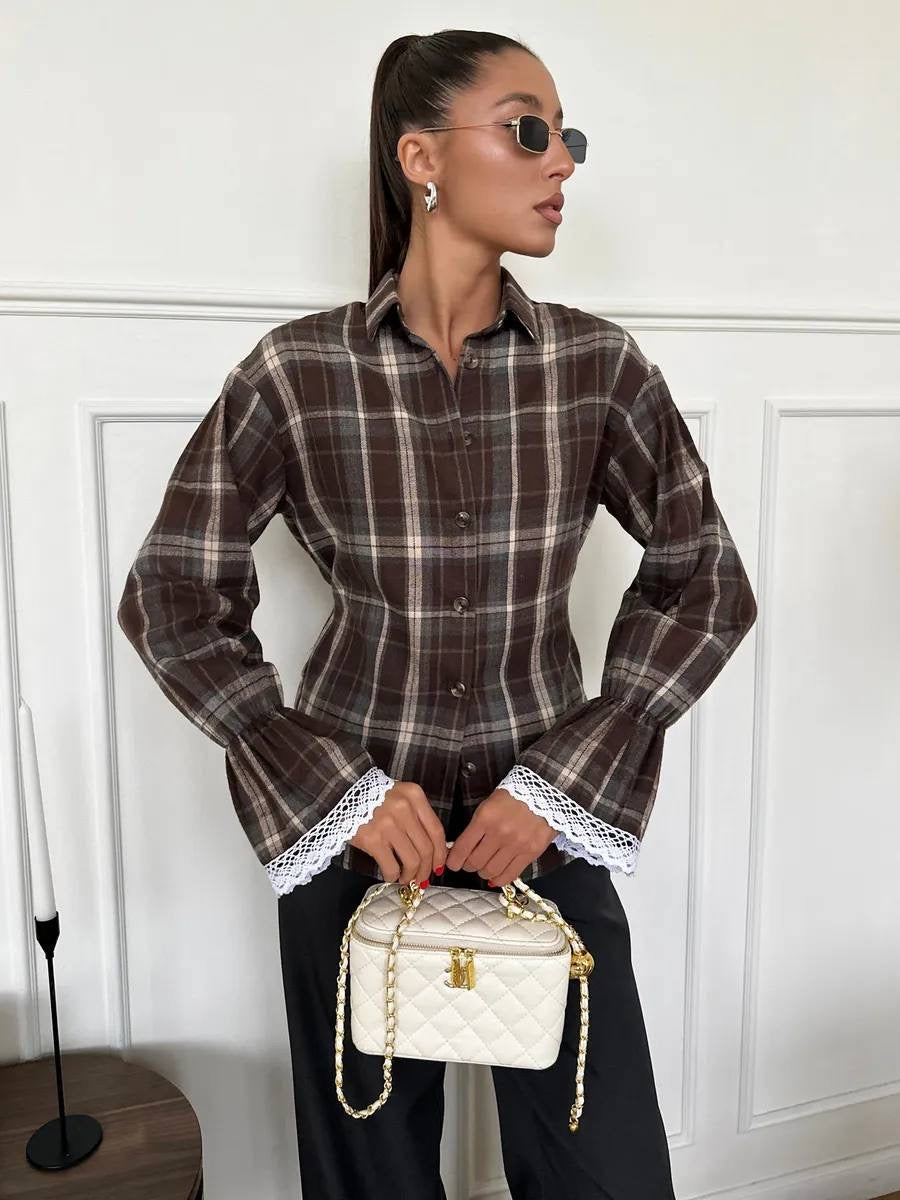 Women’s Plaid Shirt with Corset Back