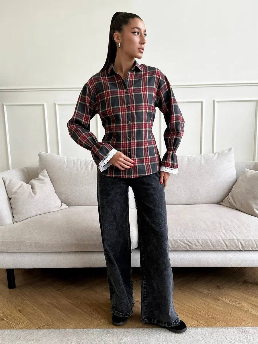 Women’s Plaid Shirt with Corset Back
