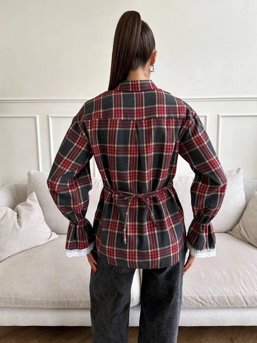 Women’s Plaid Shirt with Corset Back