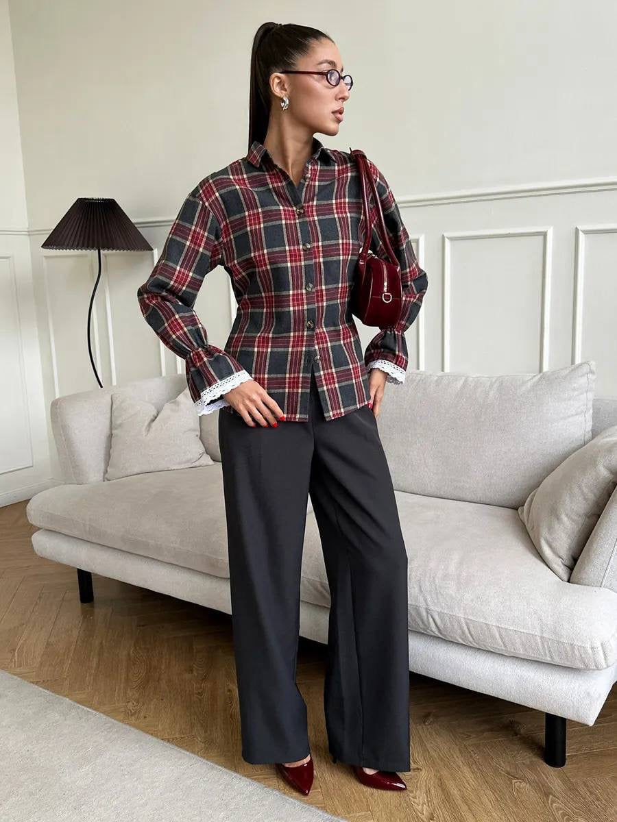 Women’s Plaid Shirt with Corset Back