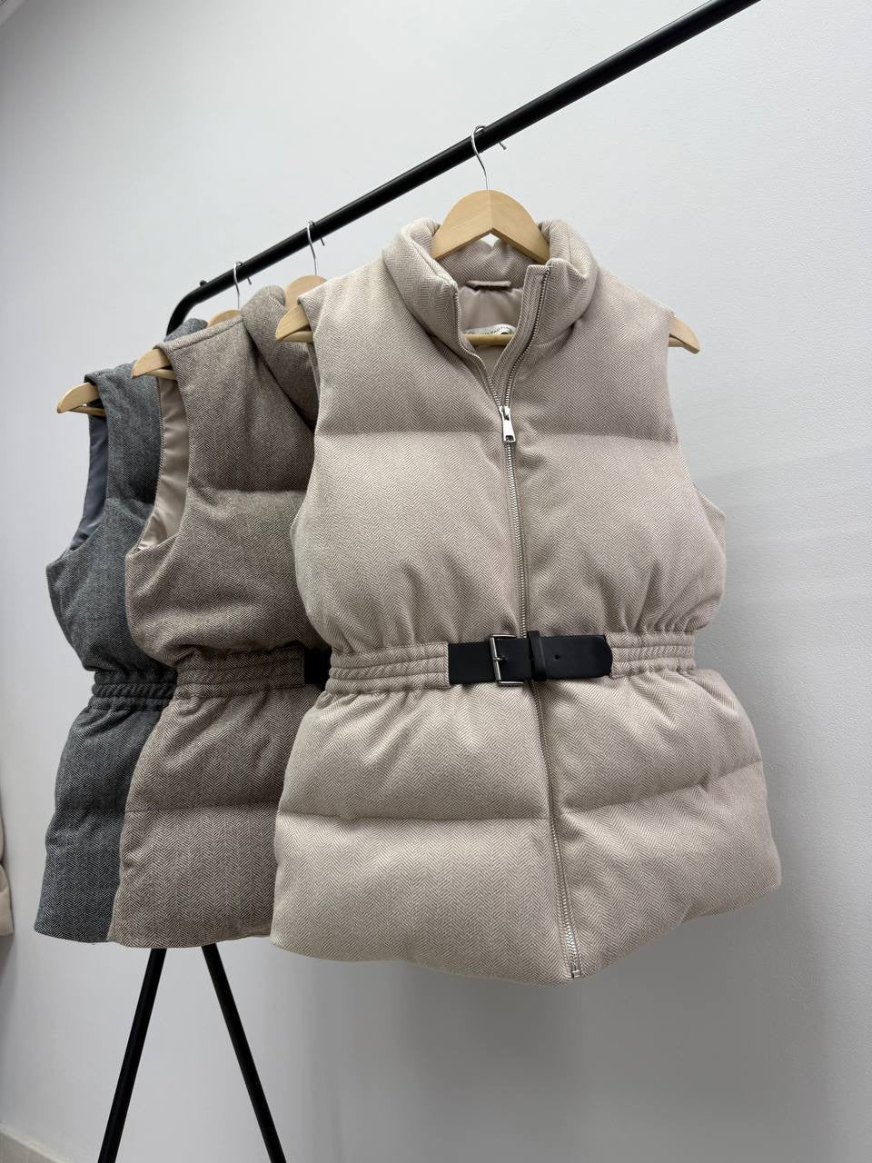 Women’s Vest with Belt – Herringbone Cashmere Fabric