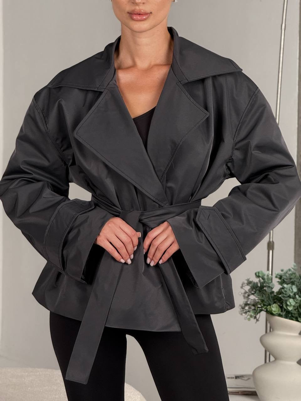 Women’s Cropped Trench Coat with Belt