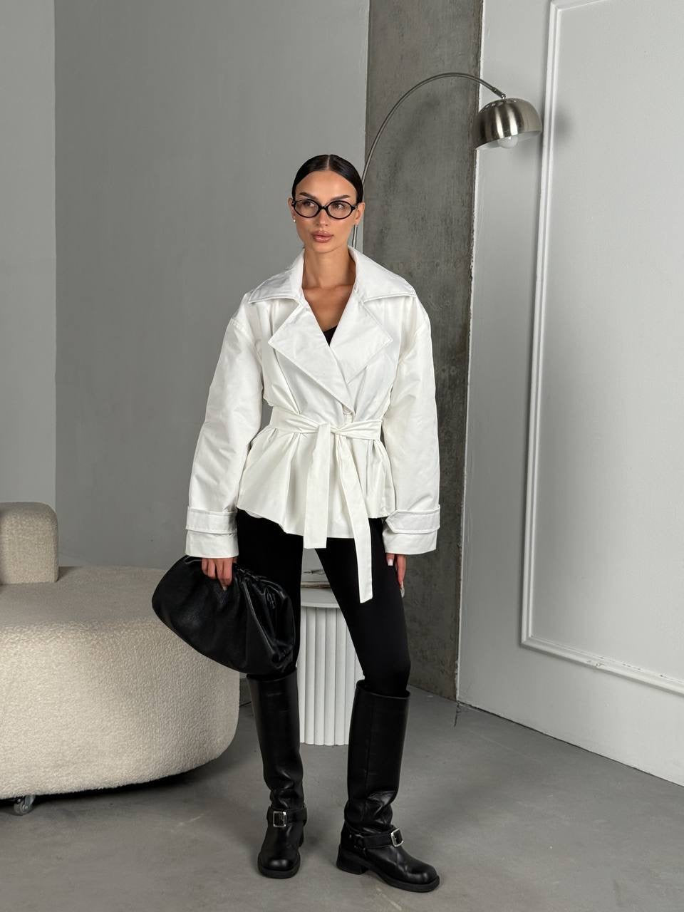 Women’s Cropped Trench Coat with Belt