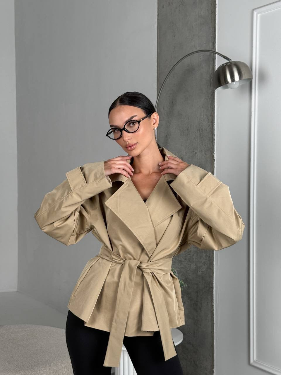 Women’s Cropped Trench Coat with Belt