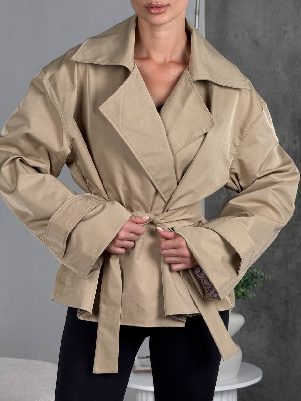 Women’s Cropped Trench Coat with Belt