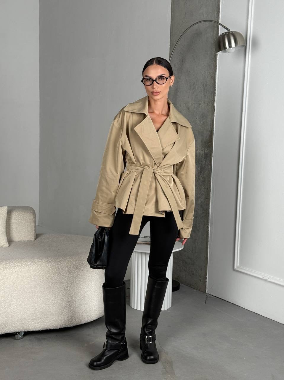 Women’s Cropped Trench Coat with Belt