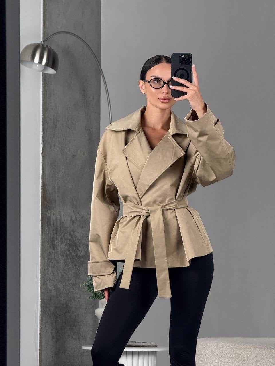 Women’s Cropped Trench Coat with Belt