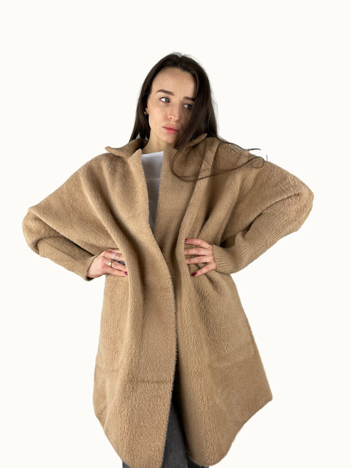 Cappotto corto in alpaca beige
