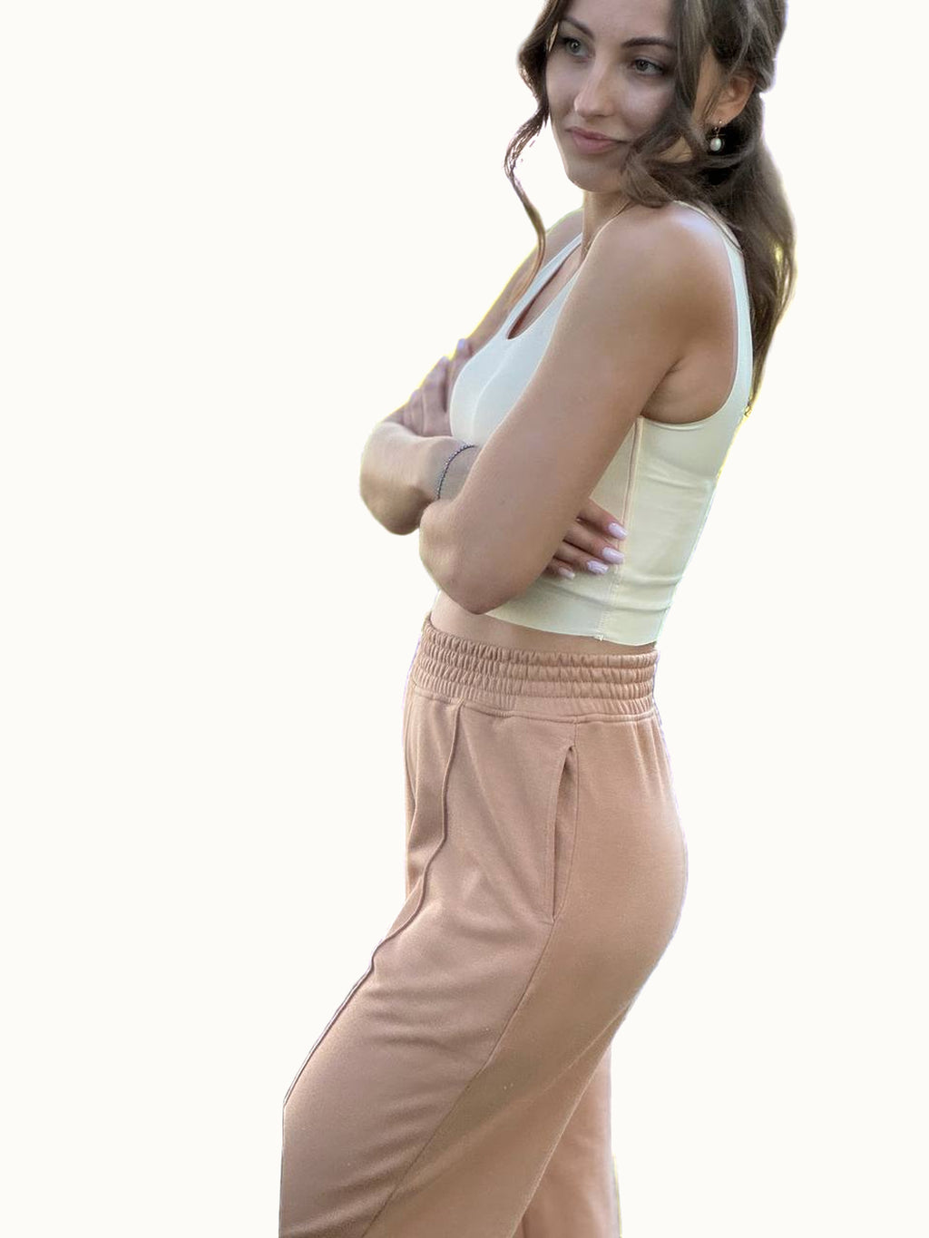 Pantalón palazzo de punto beige